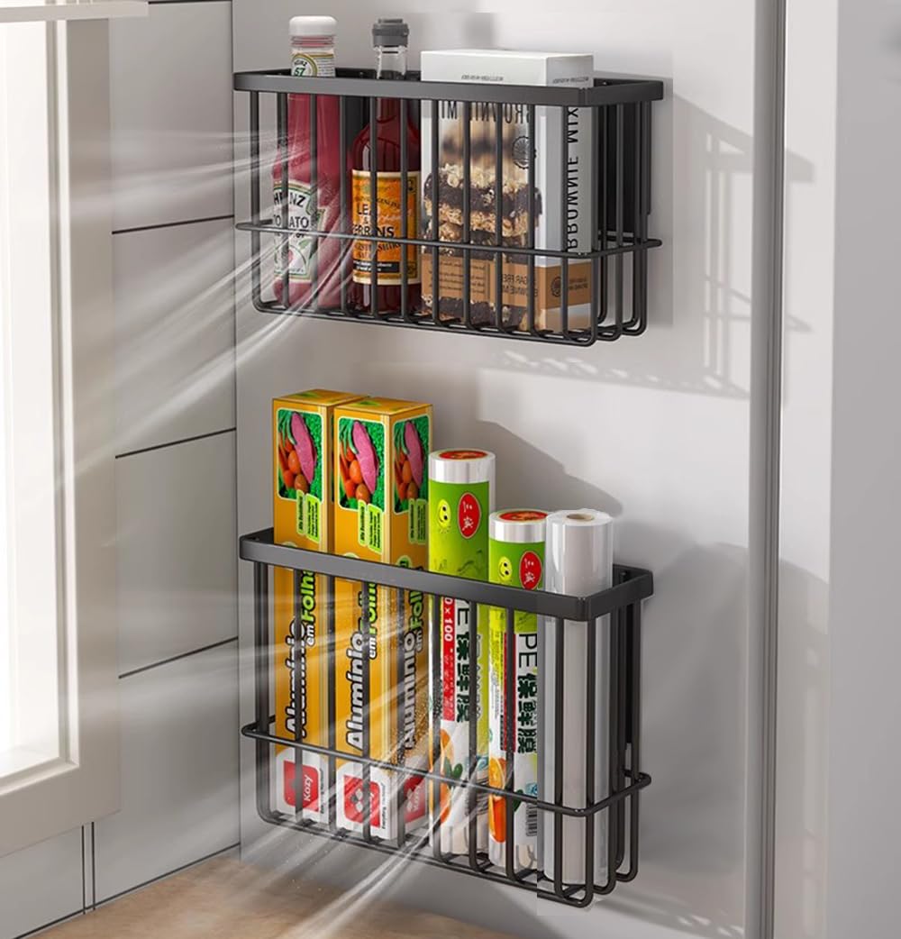 EigPluy 2 Pieces Kitchen Cabinet Door Storage Box, Self-Adhesive Storage Box, Wall Mounted Metal Storage Boxes,Cabinet/Bathroom/Fridge Small Items