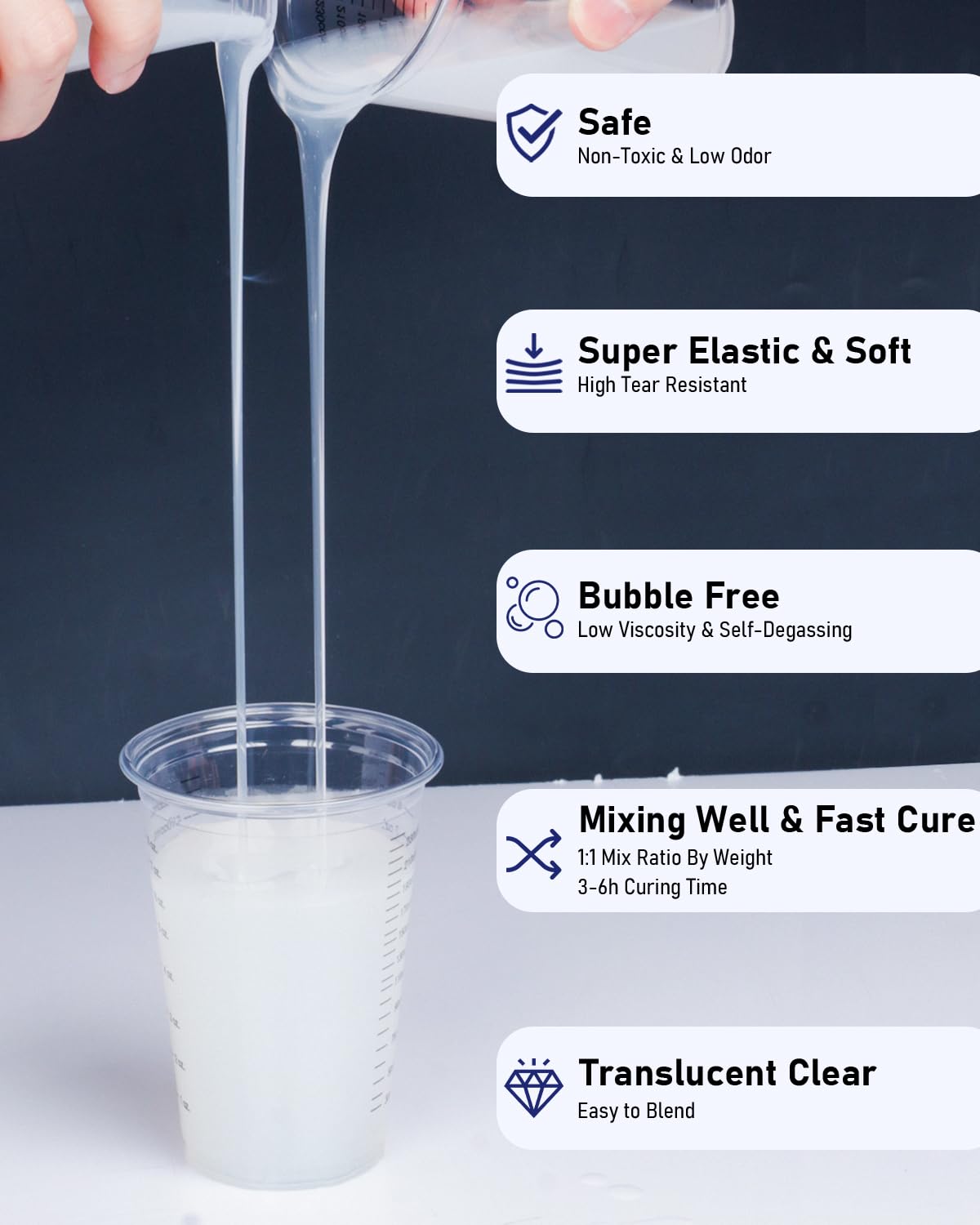 Nicpro 74oz/2188ml Silicone Mold Making Kit, Platinum Liquid Silicone Rubber for Mold Maker, Translucent Flexible & Food Safe Mix Ratio 1:1 for