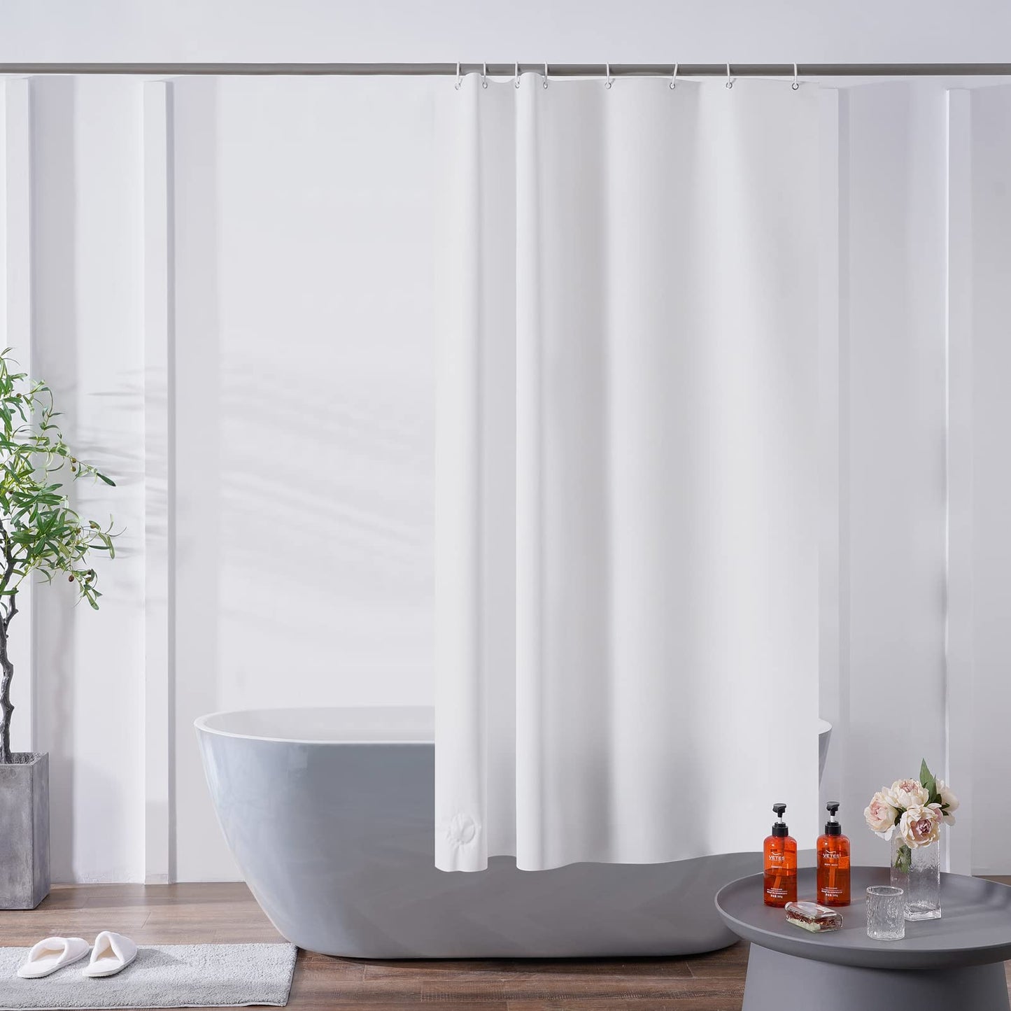 Scamzsure Plastic White Shower Curtain for Bathroom,Waterproof Curtains with Weighted Stone and Rustproof Metal Grommets,48x72 Inch