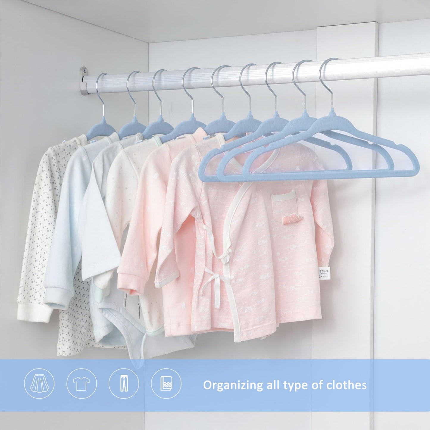 ManGotree 11" Baby Velvet Hangers Non-Slip Kids Hangers 48 Pack Blue