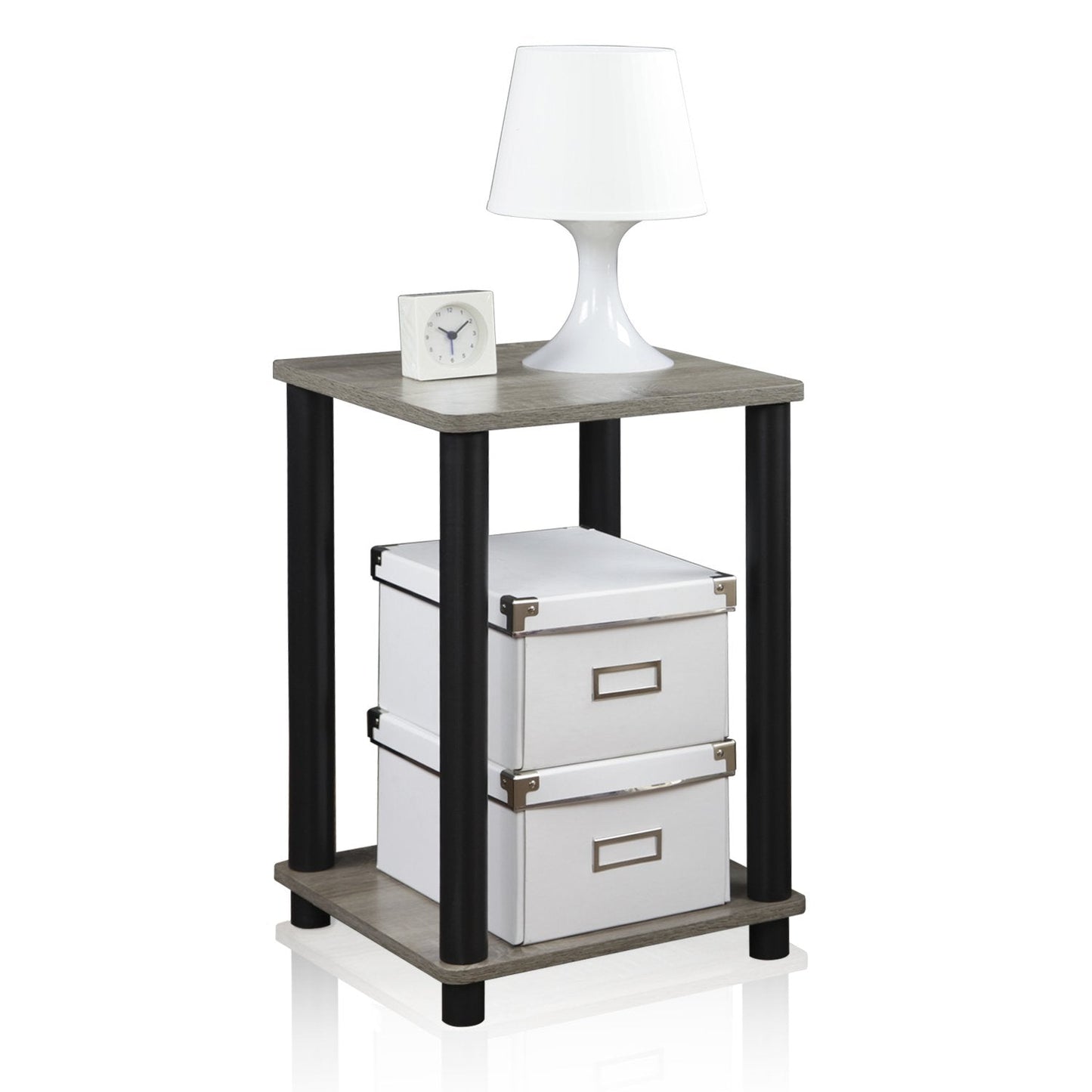 Furinno TURN-N-TUBE Side Table, 2-Tier End Table with Open Shelf, Toolless Night Stand, Bedside Table, for Living Room, Bedroom, French Oak