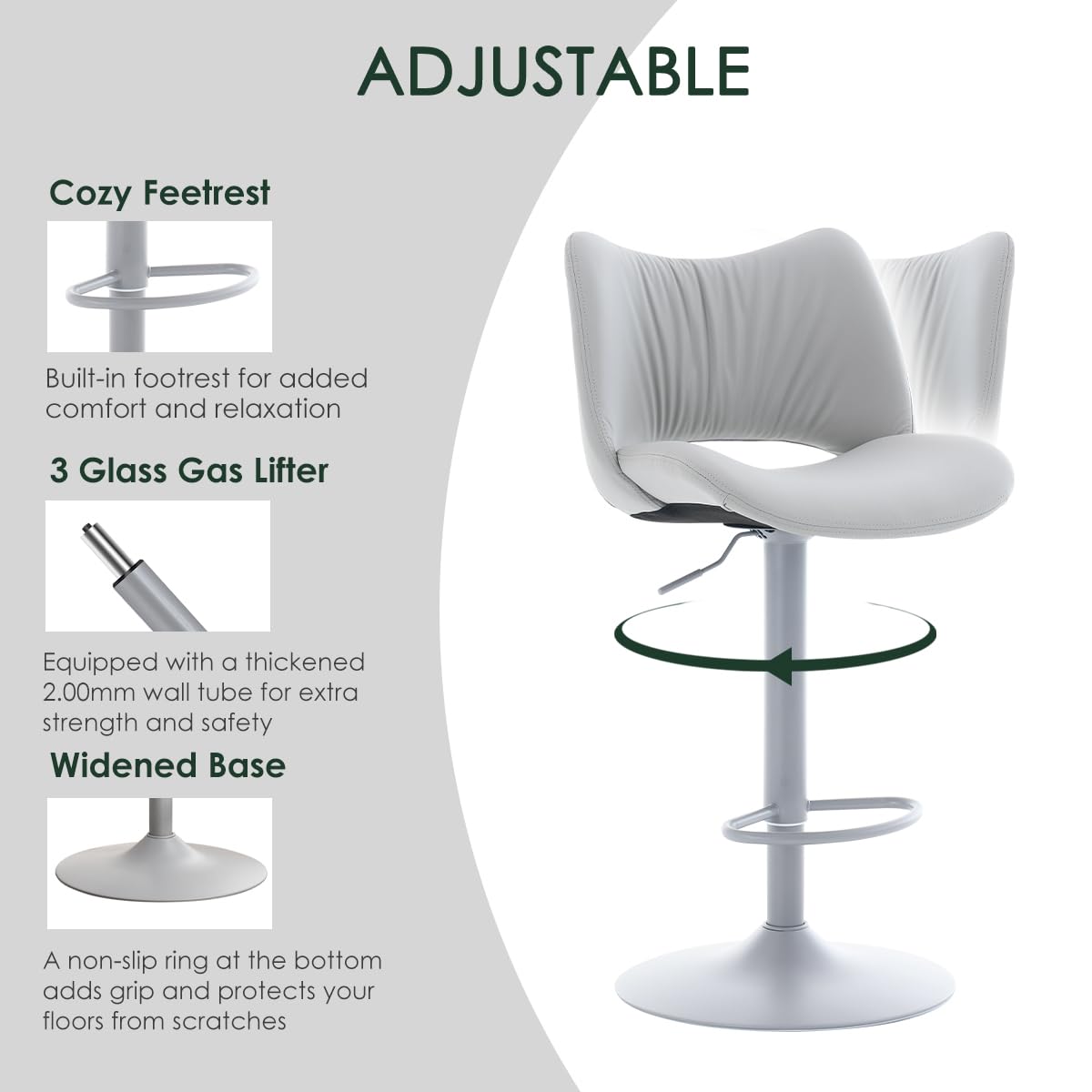 YOUNUOKE Single Bar Stool, Swivel Counter Height Barstool, Gray