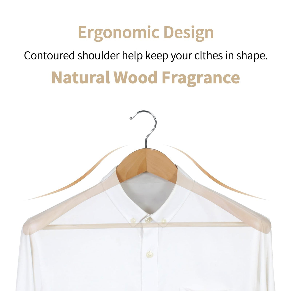 Hangerman Natural Wooden Suit Hangers, 10 Pack Wood Coat Hangers, Jacket Outerwear Shirt Hangers, Glossy Finish with Extra Wide Shoulder, 360 Degree
