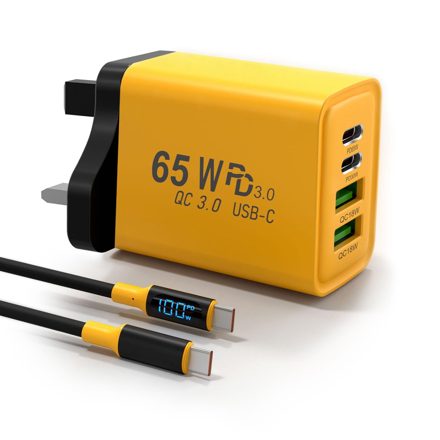 65W USB C Charger, Mac Book Charger,4 Port Multi-Device Fast Charging, Compact GaN Power Adapter, Digital display Cable, for iPhone 17 16 15 Series,