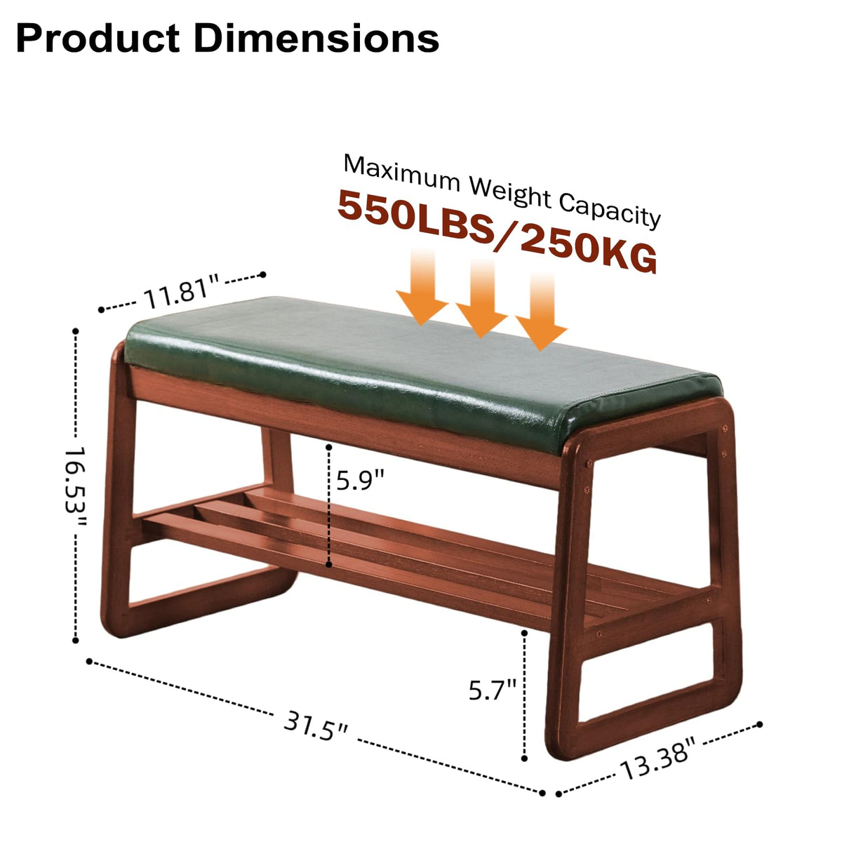 SOBIBO Solid Wood Shoe Bench, 2-Tier Wooden Storage Entryway, End of Bed Bench with Faux Leather Cushion for Hallway, Living Room