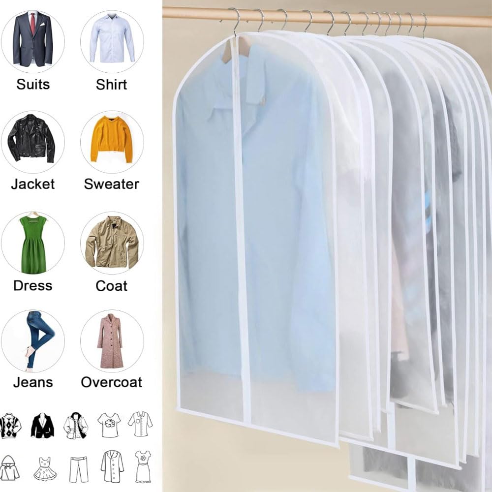 4 PCS Clothes Covers with Zip Dustproof Waterproof Moisture-Proof Dust-Proof Translucent Protective Moth Resistant Dustproof Waterproof Washable Suit
