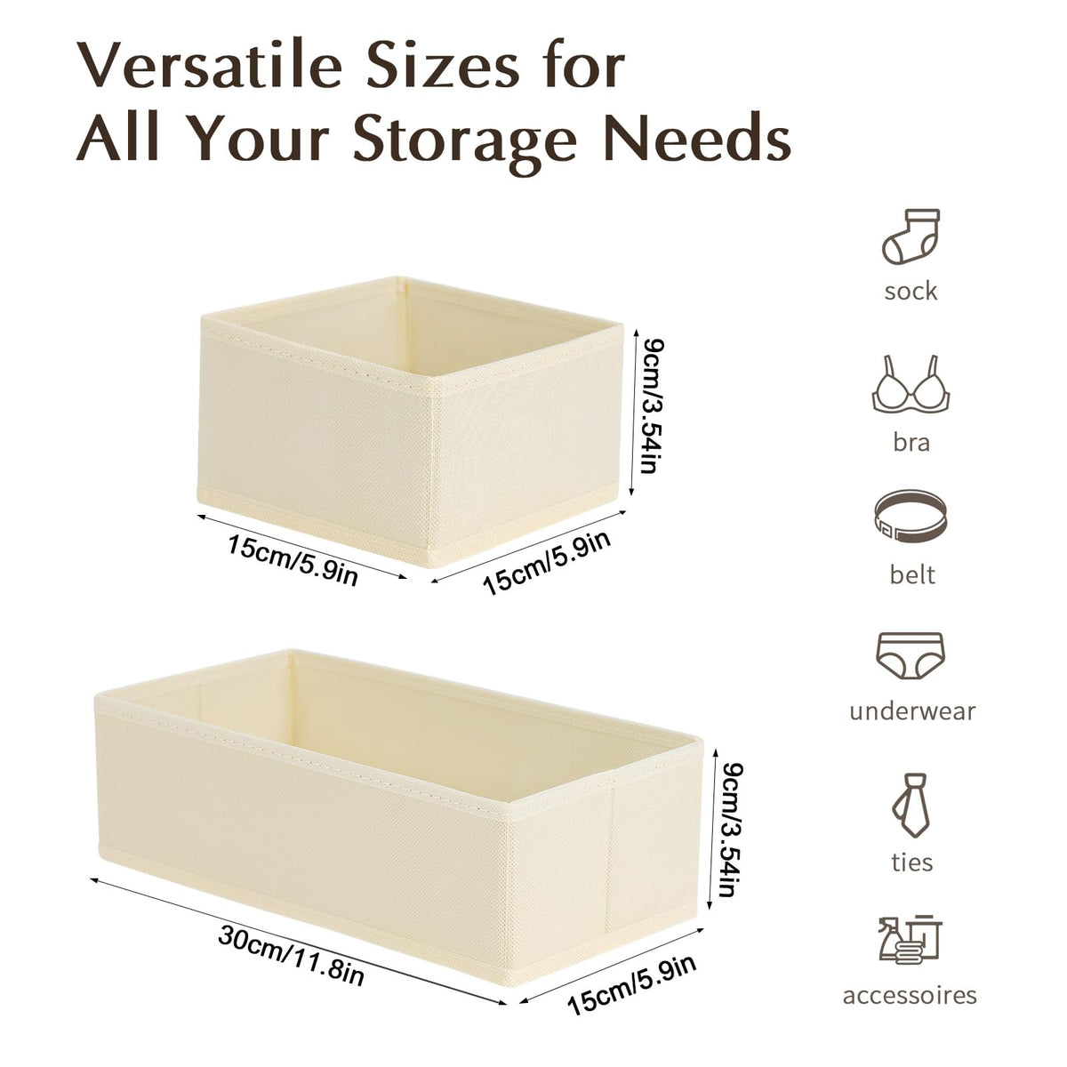 DIMJ Drawer Dividers for Clothes, Bedroom Draw Organisers, Beige, 4 Pack