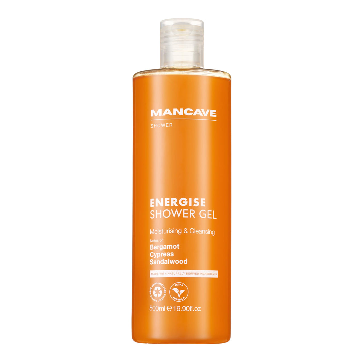 ManCave Energise Shower Gel for Men, Invigorating Notes of Bergamot, Grounding Musk, and Warm Sandalwood, Sulphate and Paraben Free, Natural, Vegan,