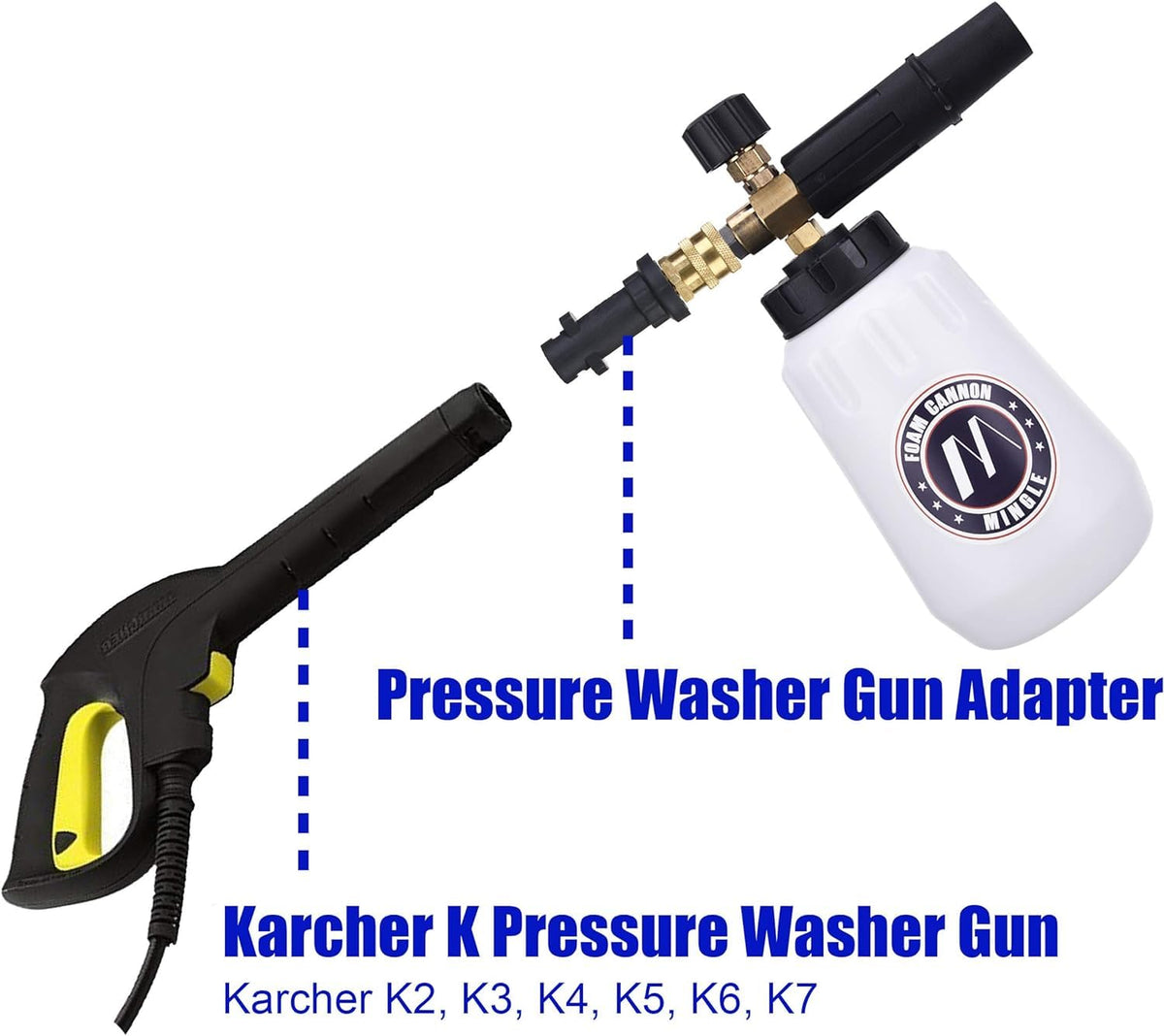 M MINGLE Foam Cannon, Replacement Parts for Karcher K2, K3, K4, K5, K6, K7 Pressure Washer, with 5 Nozzle Tips, 1/4 Inch Quick Connector