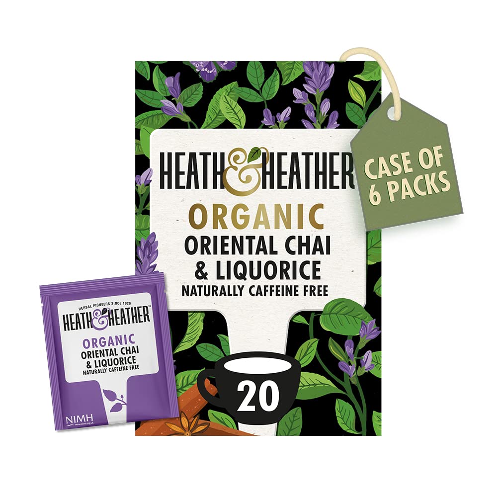 Heath & Heather - Organic Oriental Chai & Liquorice Tea ? Spiced Herbal Blend with Sweet Liquorice ? Naturally Caffeine-Free ? Vegan ? Multipack 6 x