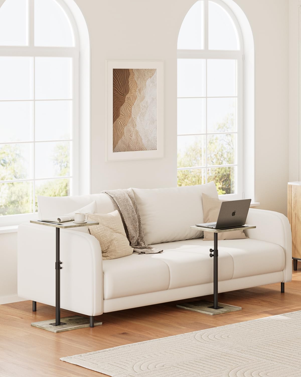 HEYZOEY C-Shaped Side Table Adjustable, 360° Swivel Sofa End Table, 40x30x45-83cm, Small Coffee Table, Bedside Table for Living Room, Bedroom (Grey)