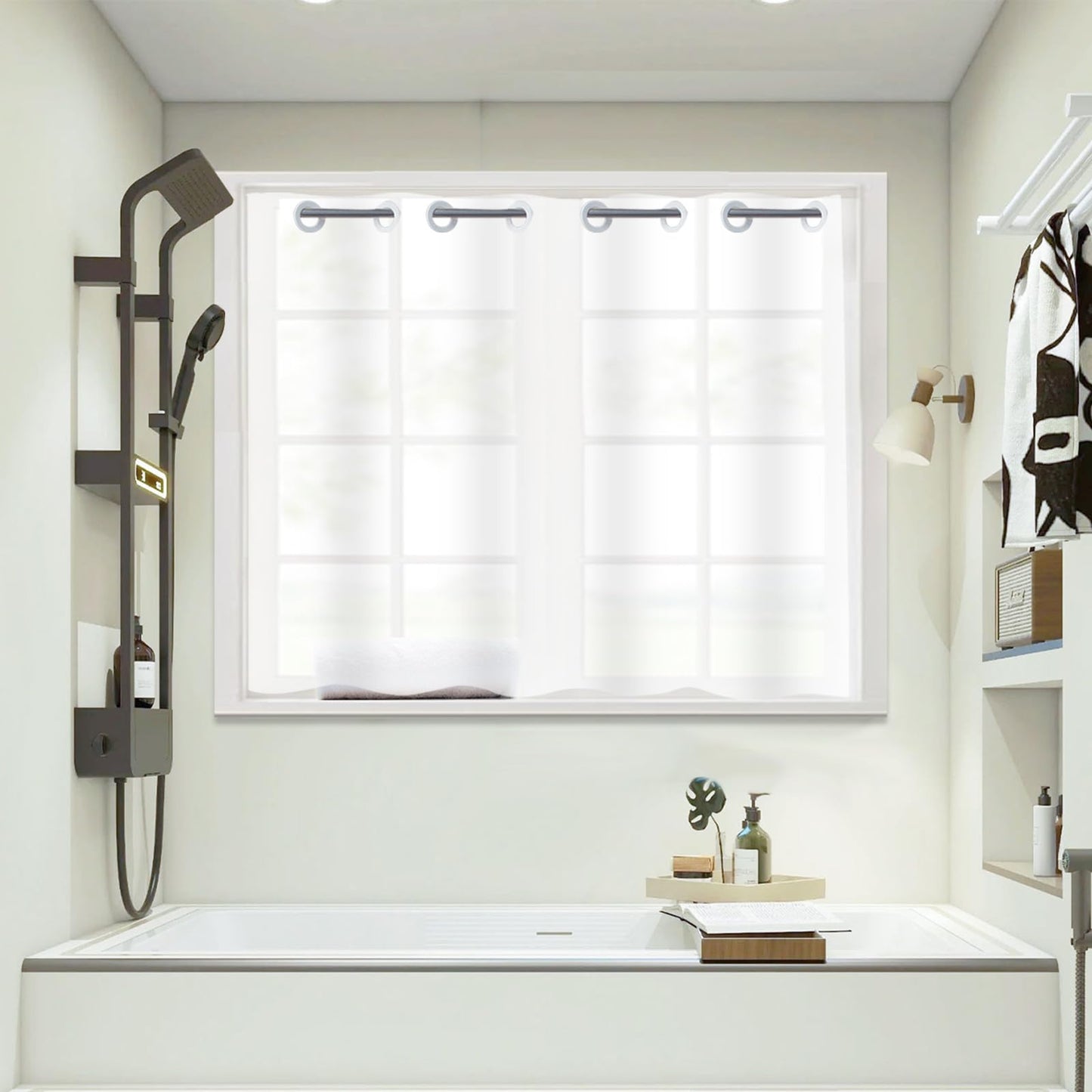 YISURE Plastic PEVA Window Curtain Frosted, Narrow Short Shower Curtain Waterproof Mildew Resistant for Bathroom, 6 Built-in Hooks, Width 40 x Height
