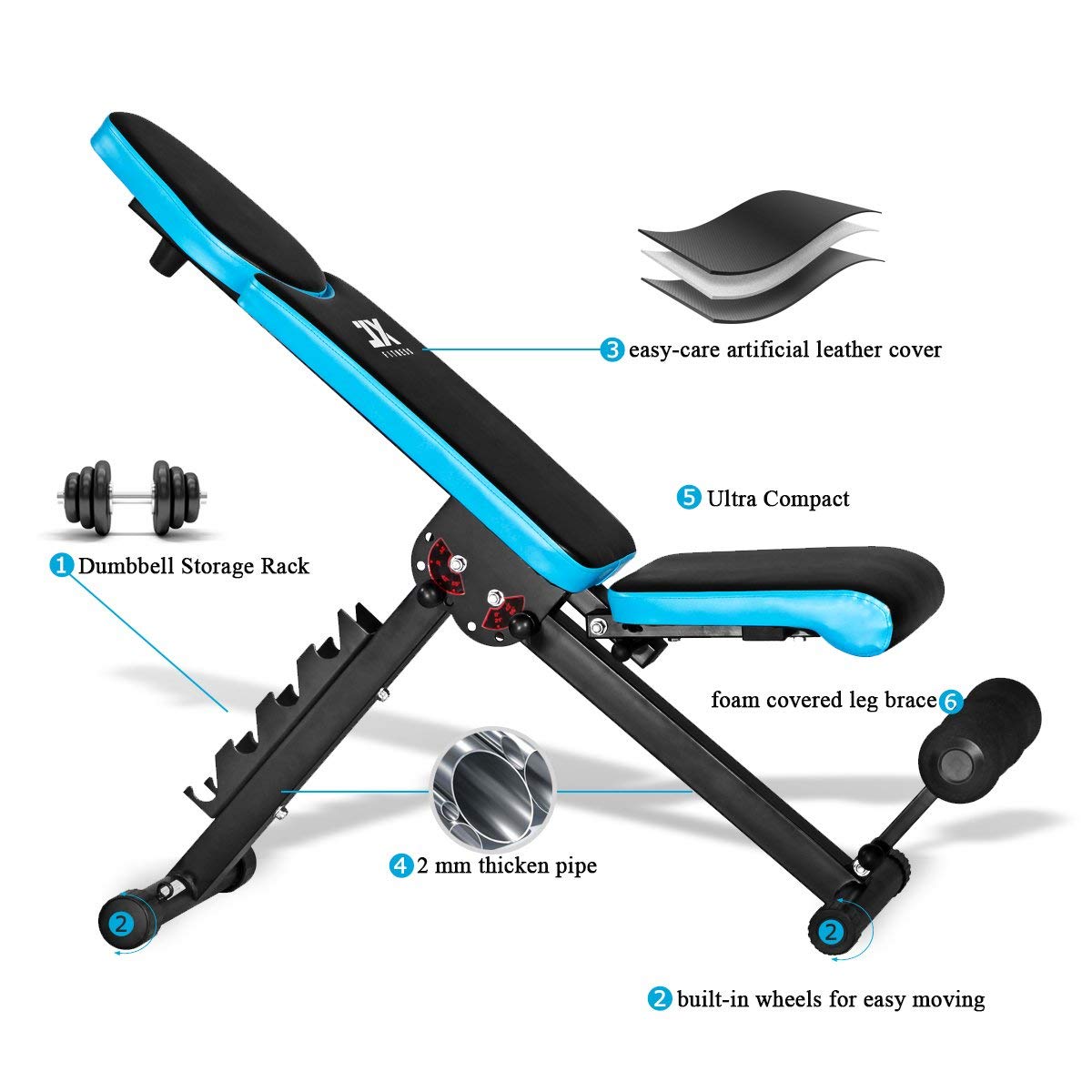JX FITNESS Adjustable Weight Bench Home Training Gym Weight Lifting Sit Up Ab Bench Flat Incline Decline Multiuse Exercise Workout Bench