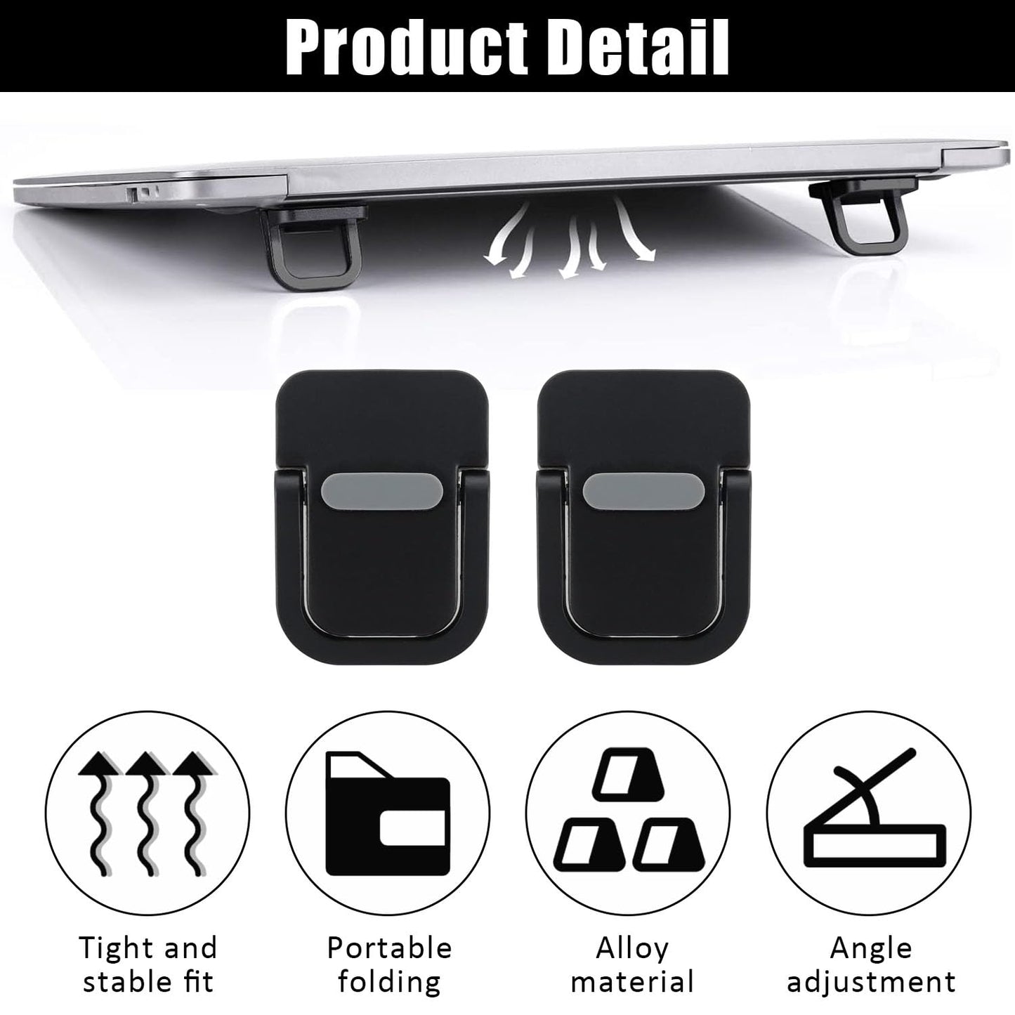 ZEACCT 4-Pack Portable Keyboard Riser, Self-Adhesive Mini Laptop Stand, Foldable & Invisible Adjustable Support for Desk or Laptop (Black)
