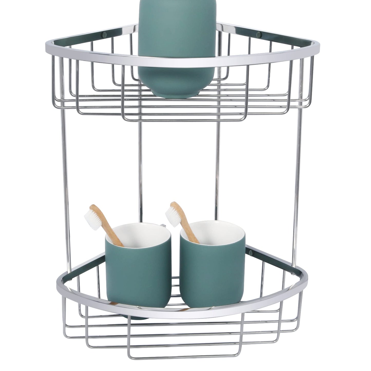 SAYAYO Corner Shower Caddy Shower Basket Organiser SUS304 Stainless Steel, 2-Tier Polished Chromed Corner Bathroom Shelf