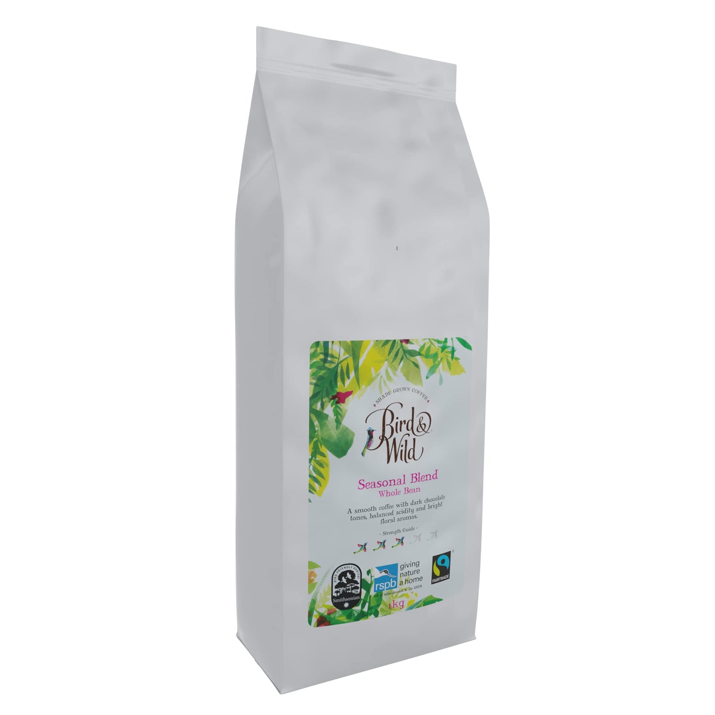 Fairtrade Organic Coffee Beans 1kg - Medium Roast - Shade Grown Bird Friendly Certified - Bird And Wild Coffee - All Coffee Machines - Strength 3 -