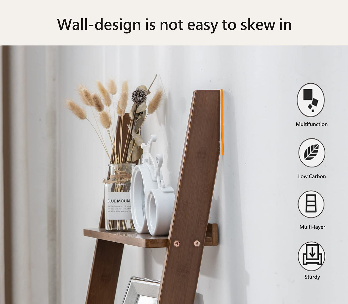 SOBIBO Bamboo Ladder Shelf, 5-Tier Storage Rack，Bookshelf, Free Standing Organizer Storage Shelves Flower Plant Stand Rack Brown