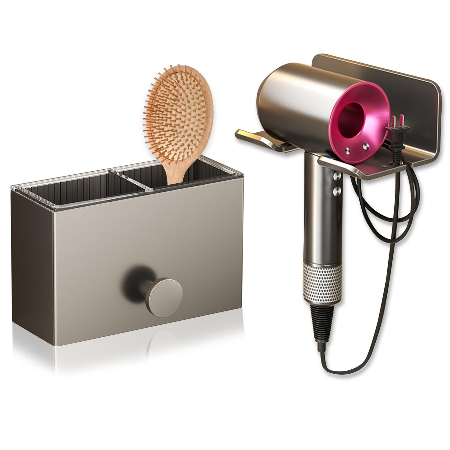 LZYDKH 2PCS Hair Dryer Holder, Hairdryer Stand Hair Accessories Organiser Wall Mounted Hairdryer Brush Tool Organizer Self Adhesive Storage for