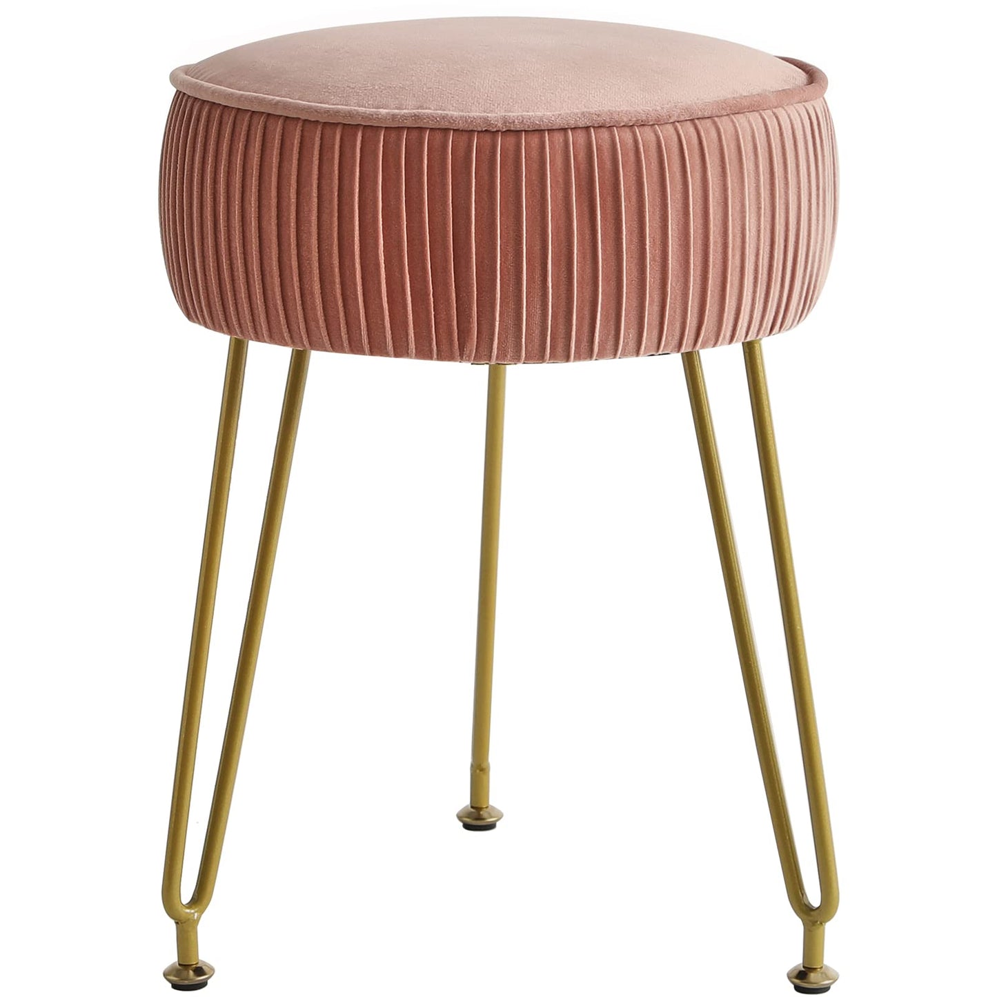 IBUYKE Makeup Vanity Stool, Velvet Round Footrest Ottoman, Pink L/G-30P