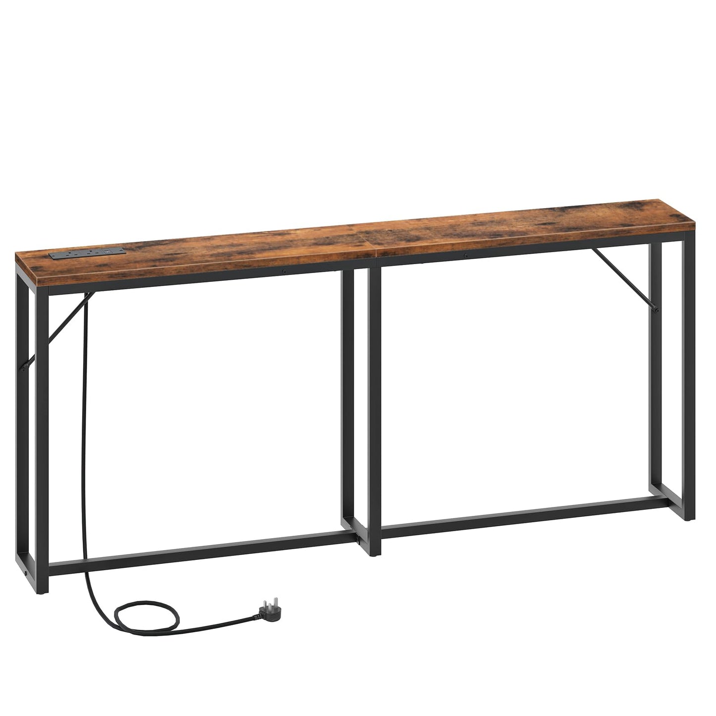 HOOBRO Slim Console Table with Charging Station, 180 cm Long Narrow Behind Sofe Table, Industrial Hallway Table, for Entryway, Living Room