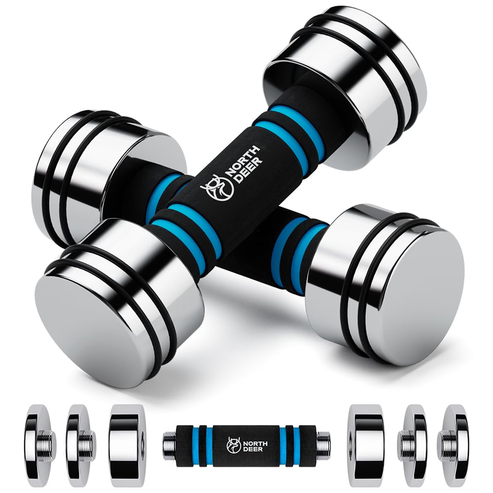 Steel Dumbbells 2.5kg Pair (1.5kg/2kg/2.5kg) Ultracompact Adjustable Chrome Dumbbell Set Women with Foam Handles Home Gym Workout (2?2.5kg)