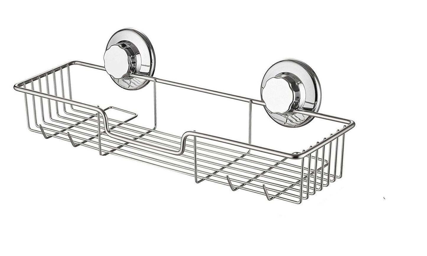 SANNO Suction Cup Shower Caddy Shelf with Storage Organizer Hooks, No Damage Super Power Suction Cup, Rustproof Wire Basket Rack for Kitchen &