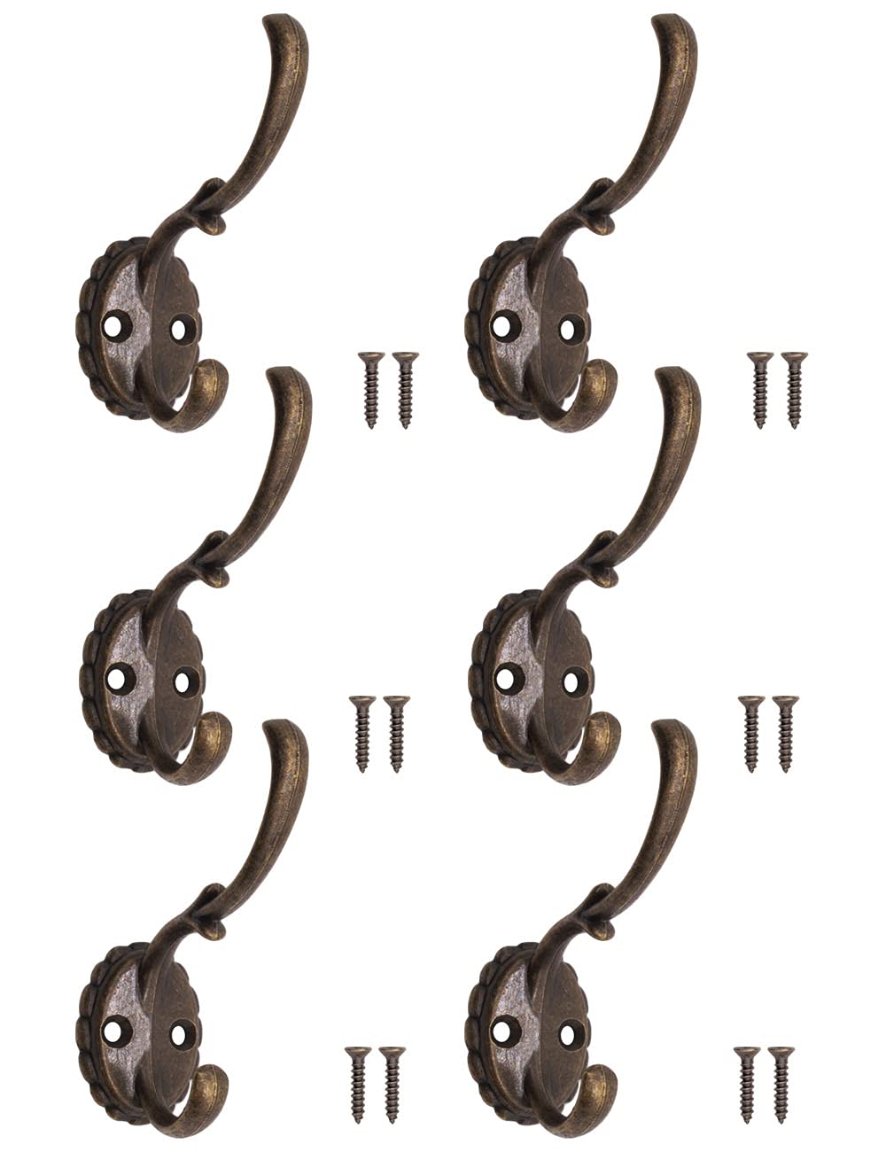 FUXXER® - Antique Coat Hooks, Double Hooks, Towel Hooks, Clothes Hooks, Iron Hooks, Wall Hooks, Brass Bronze Design, Vintage Country House Retro