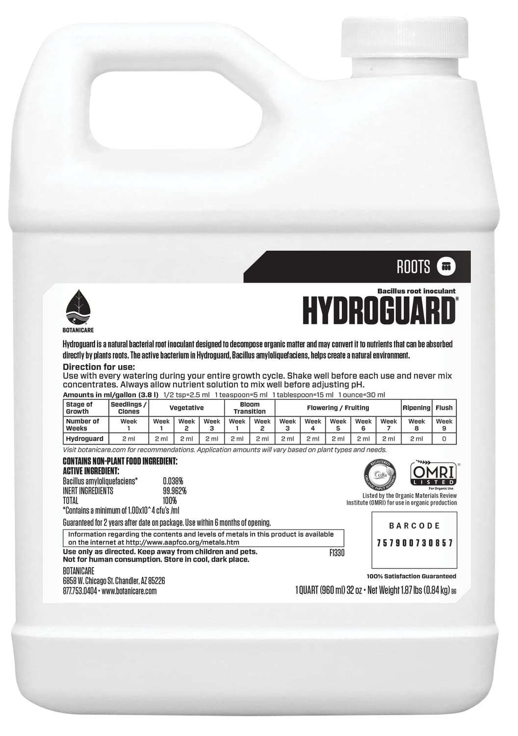 Botanicare Hydroguard Bacillus Root Inoculant, Concrete