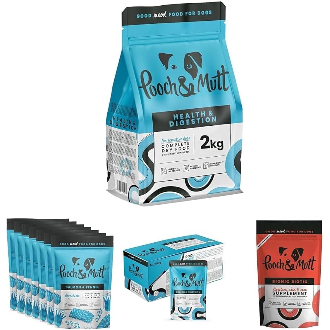 Pooch & Mutt - Health & Digestion, Complete Dry Dog Food (Grain Free), Salmon and Sweet Potato, 2kg