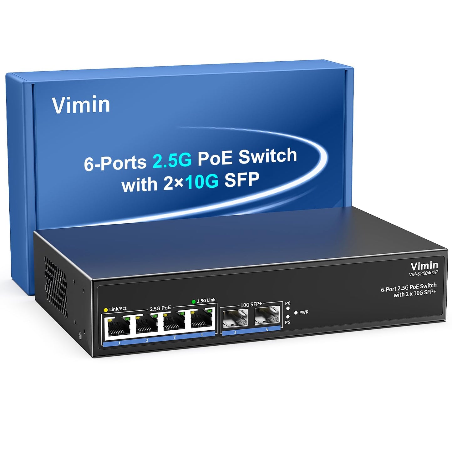 6-Port 2.5G PoE Switch Unmanaged, 4X 2.5GBase-T PoE Ports, 2X 10Gbps SFP, 4 Port PoE Switch w/ 60Gbps Ethernet Switching Capacity, Support