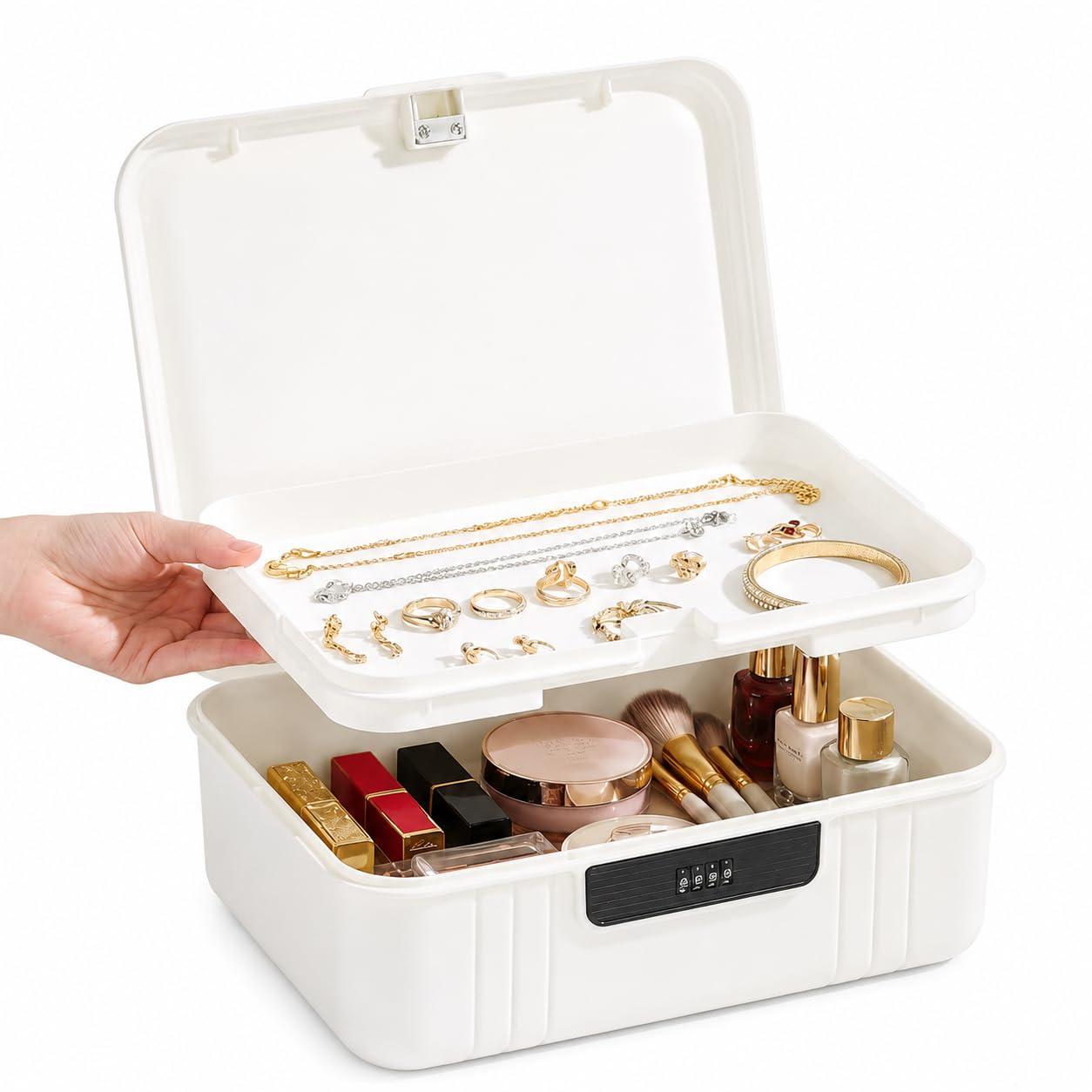 FTISSLY Lockable Storage Box with Combination Code, 2 Layers