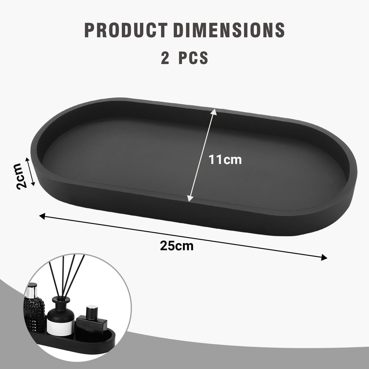 TAIVIN 2 Pcs Bathroom Tray, Black Silicone Vanity Tray,25x11x2 cm