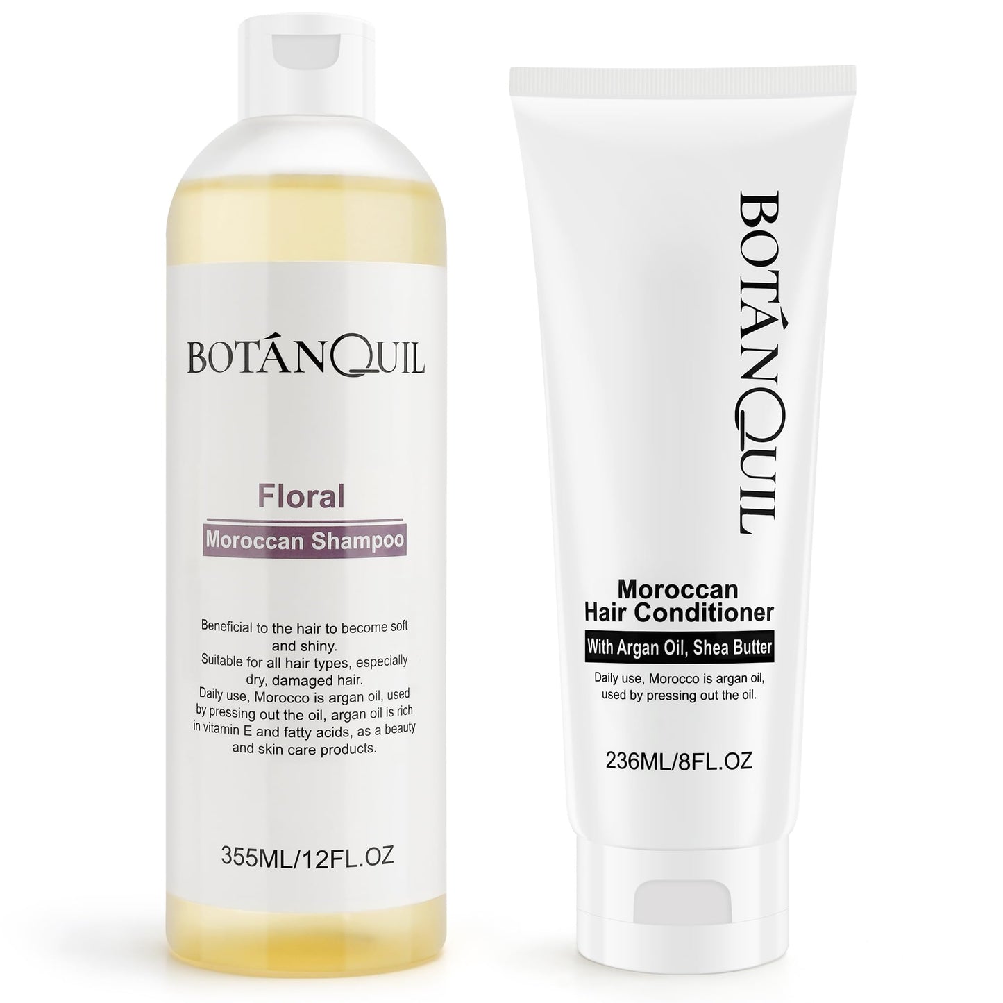 BOTANQUIL Sulphate Free Shampoo and Conditioner Set, 355ml Shampoo + 236ml Conditioner for Hair Care, Moisturizing, Repairing Damage, Anti-Frizz,