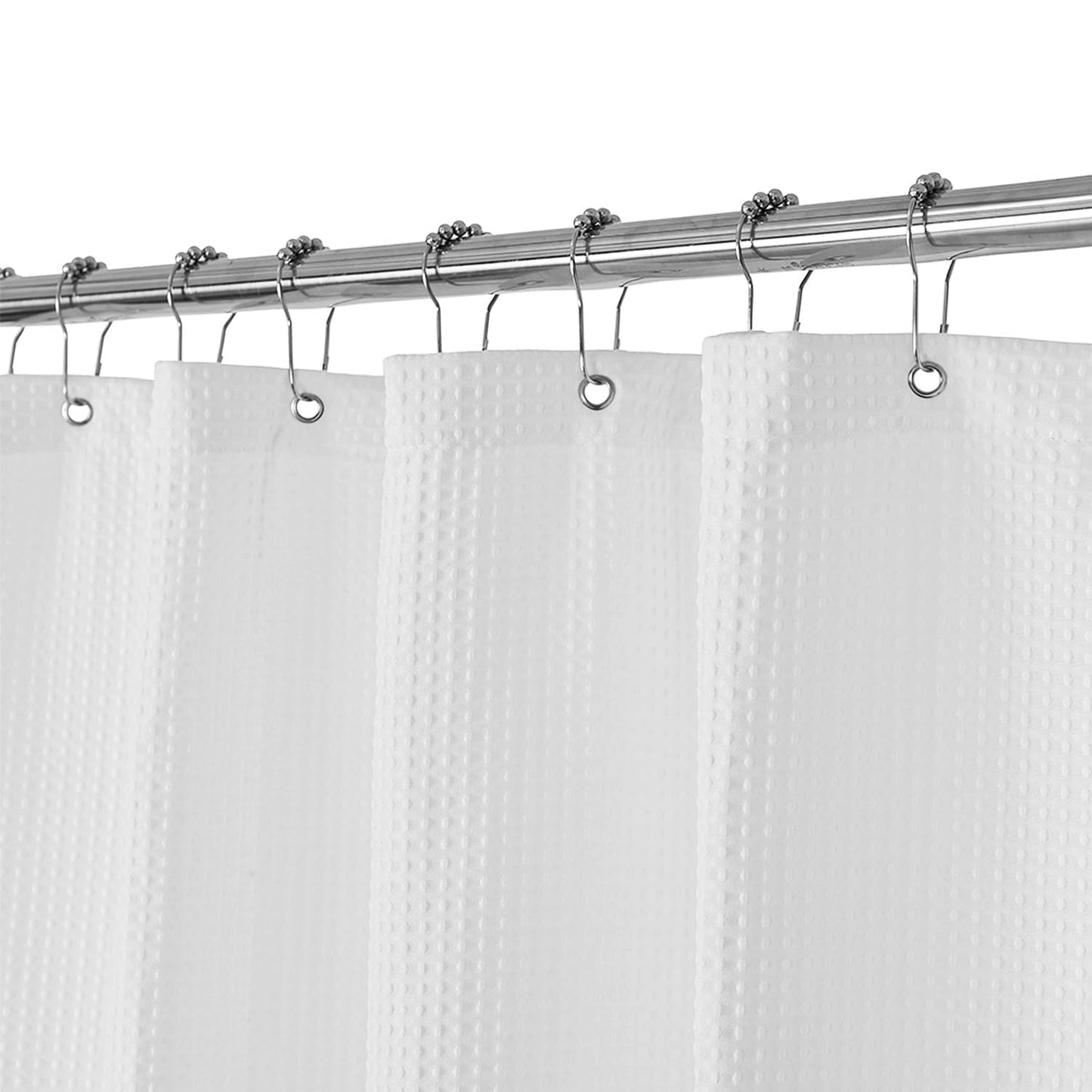 Barossa Design Waffle Weave White Shower Curtain Hotel Luxury Quality, Fabric Shower Curtains for Bathroom, Pique Pattern Cloth, Water Repellent and