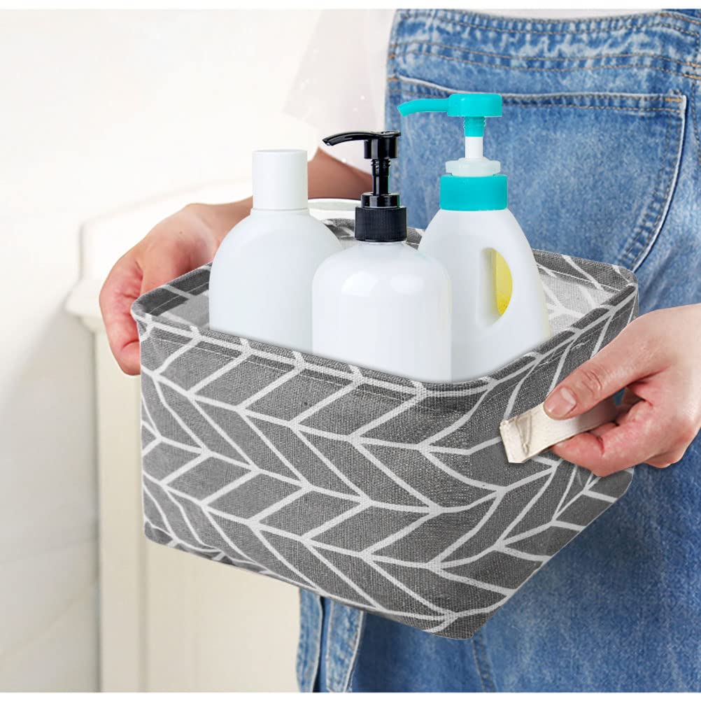 Lanjue 3 Pack Small Fabric Storage Baskets with Handles, 20 x 16 x 14 cm