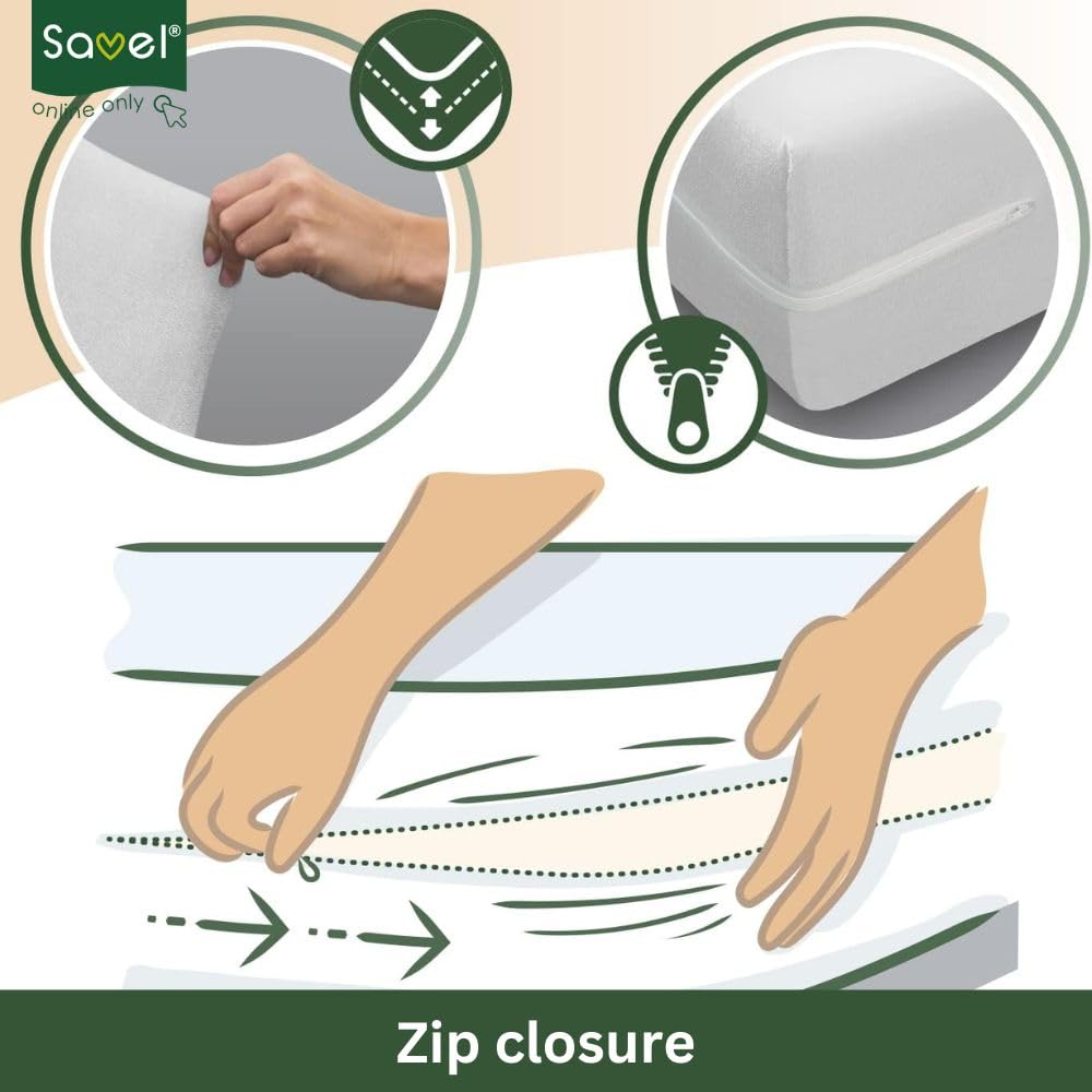 SAVEL Mattress Encasement 120x190/200cm Small Double Adjustable and Elastic Absorbent and Waterproof