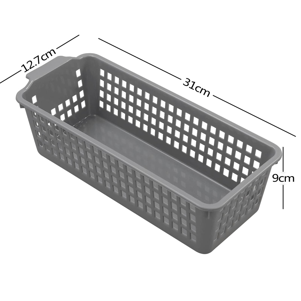 Farmoon 6 Packs Small Plastic Storage Baskets, Slim Desktop Basket, Grey