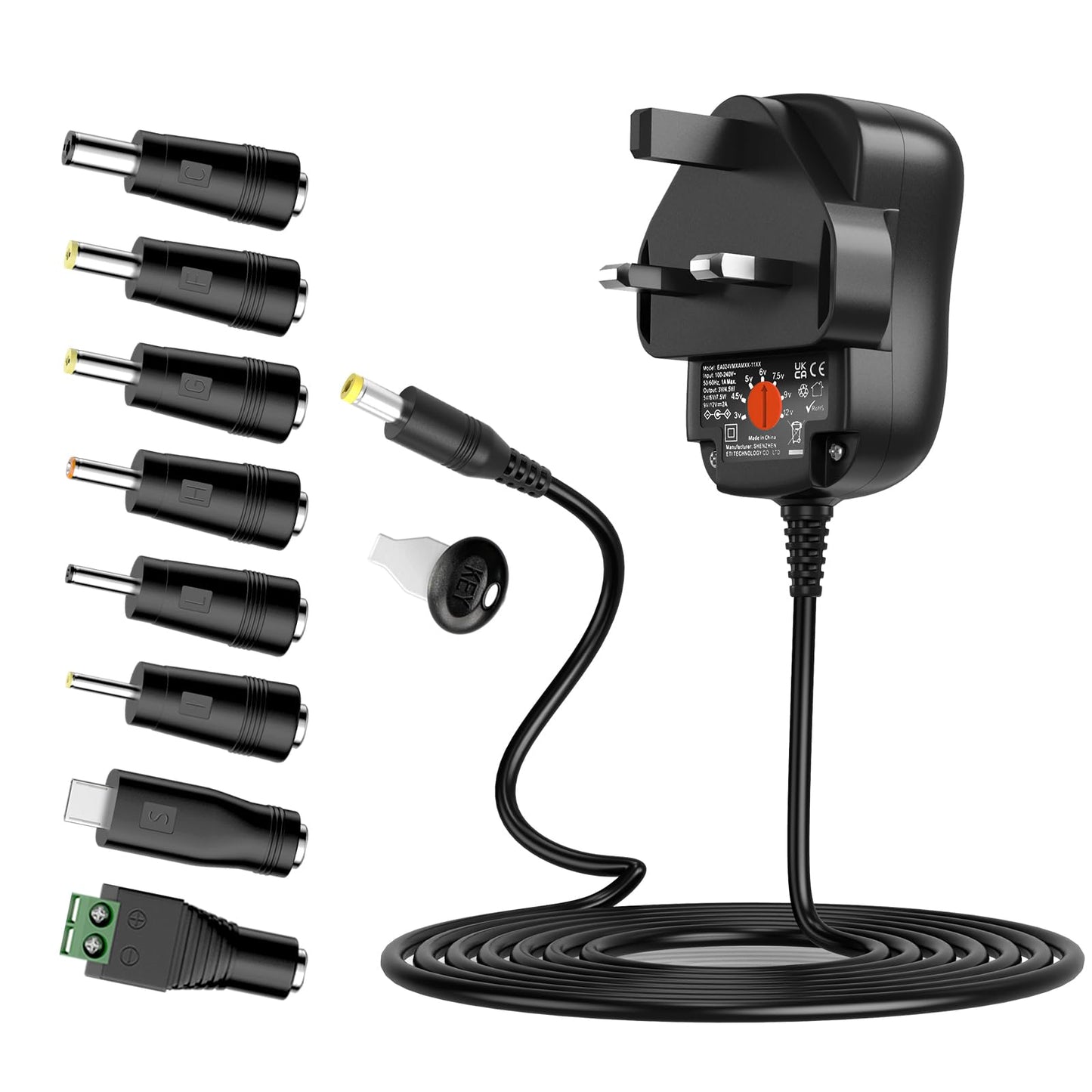 Outtag 24W 3-12V 2A Power Supply AC Adapter Universal DC 3V 4.5V 5V 6V 7.5V 9V 12V 1A 2A Power Adapter Charger with 8 Plugs Adapters for Camera LED