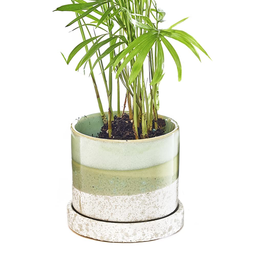 Chive ?Minute? Ceramic Plant Pots ? Cute, Beautiful Pots for Flowers & House Plants Indoor & Outdoor ? Set of 3 ? Green & Blue