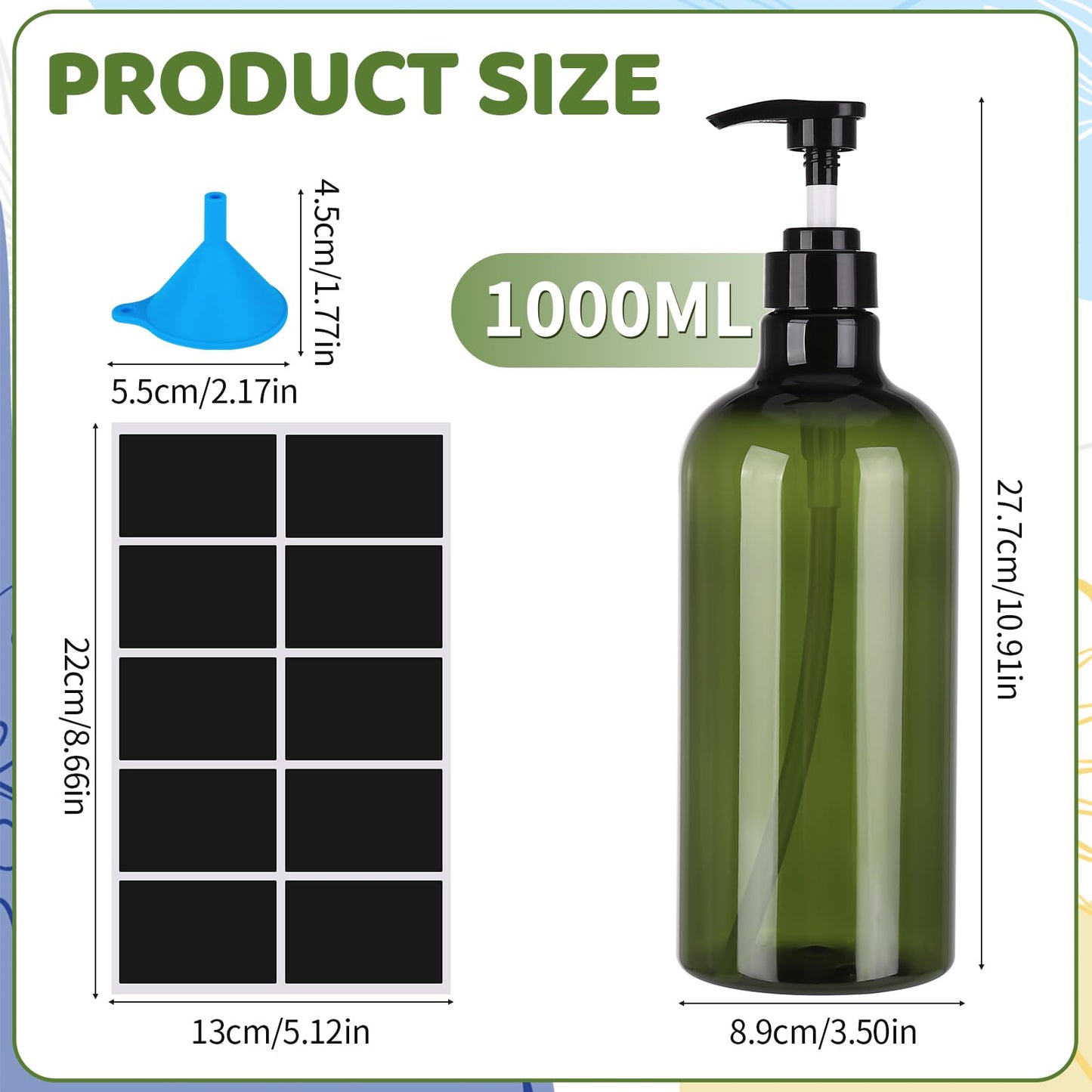 Invalidism 2Pcs Pump Bottle Dispenser 1000ML Refillable Press Pump Bottles
