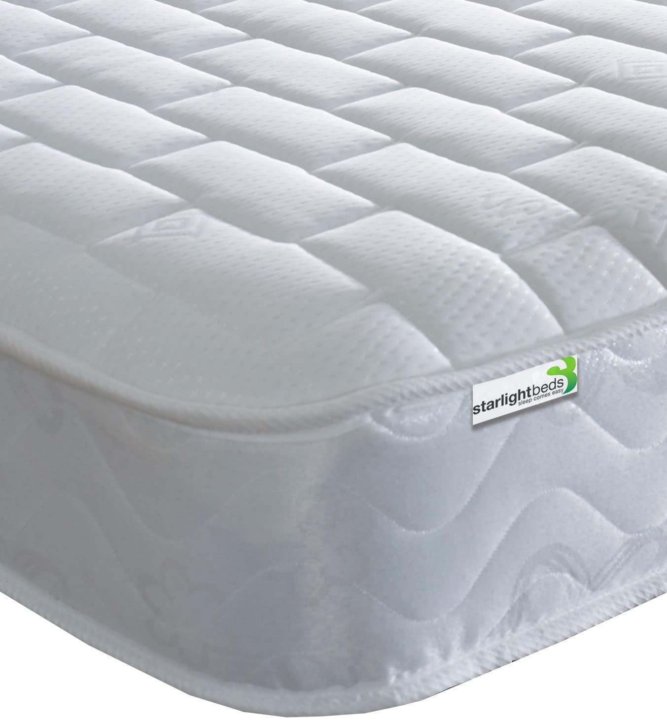 Starlight Beds Brick Design Quilted Sprung Hybrid Mattress with Memory Foam Layer. Soft Firmness, White, 18cm Deep. Single Mattress (3ft x 6ft3)