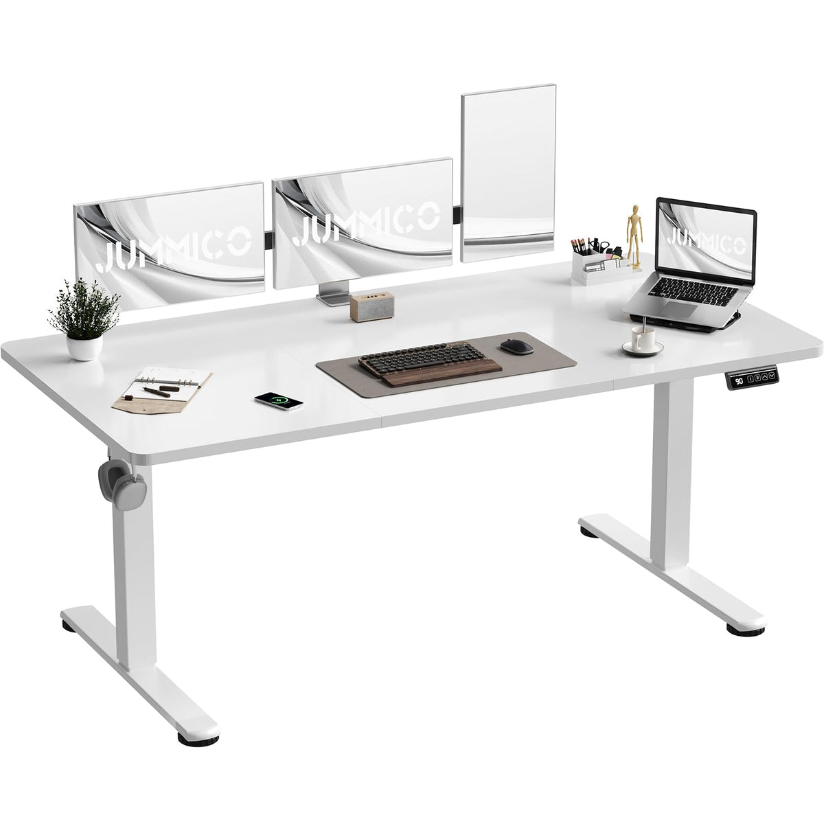 JUMMICO Electric Standing Desk 160 x 70 cm Home Office Height Adjustable Desk, Computer Lift Table with Smart Panel