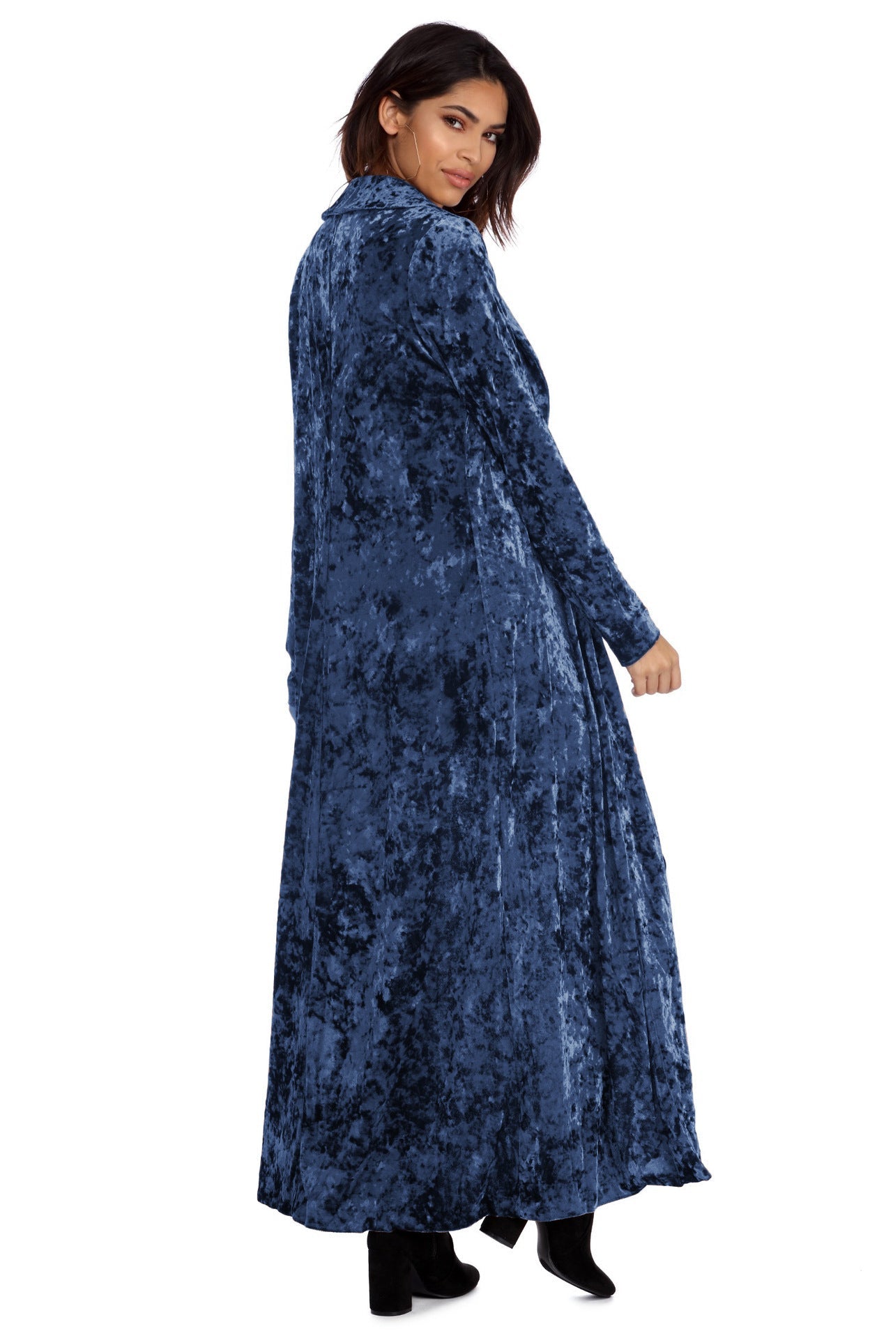 Long sleeve plus length velvet trench coat