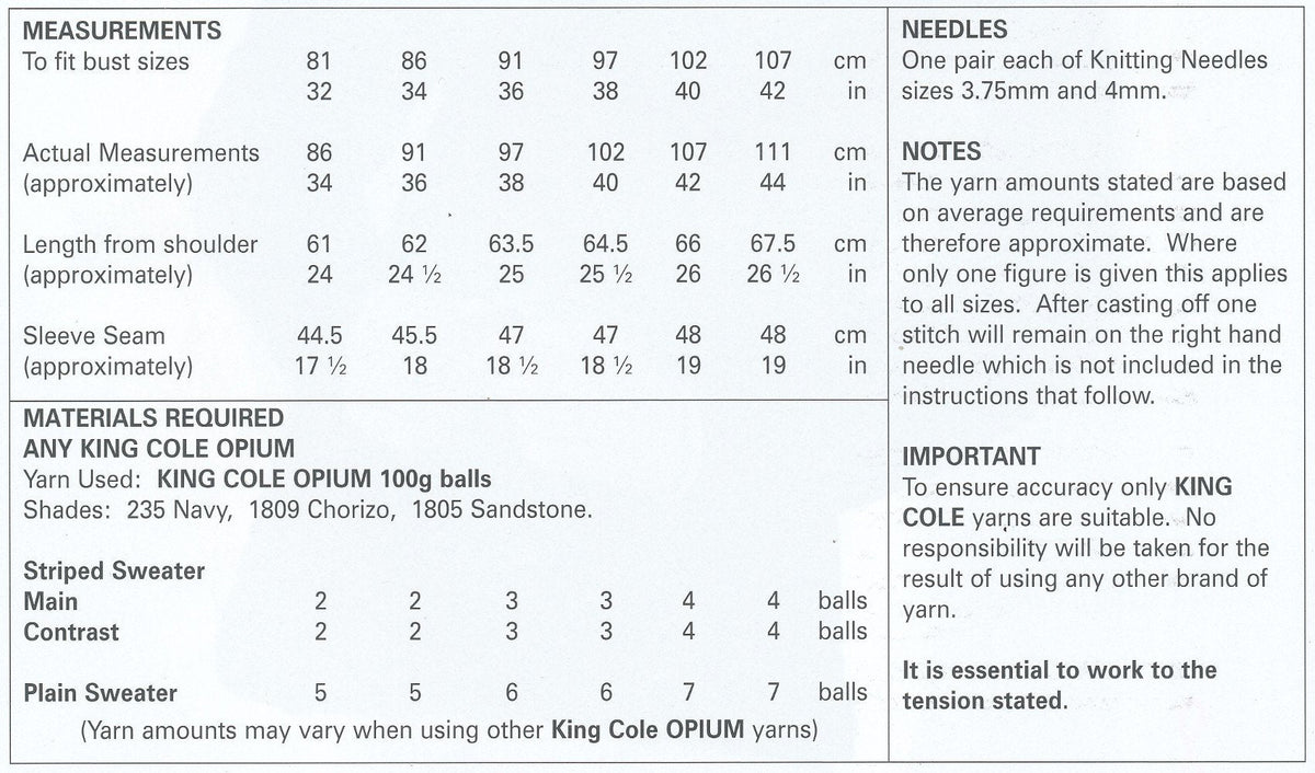 King Cole 4472 Knitting Pattern Ladies Sweaters in Opium