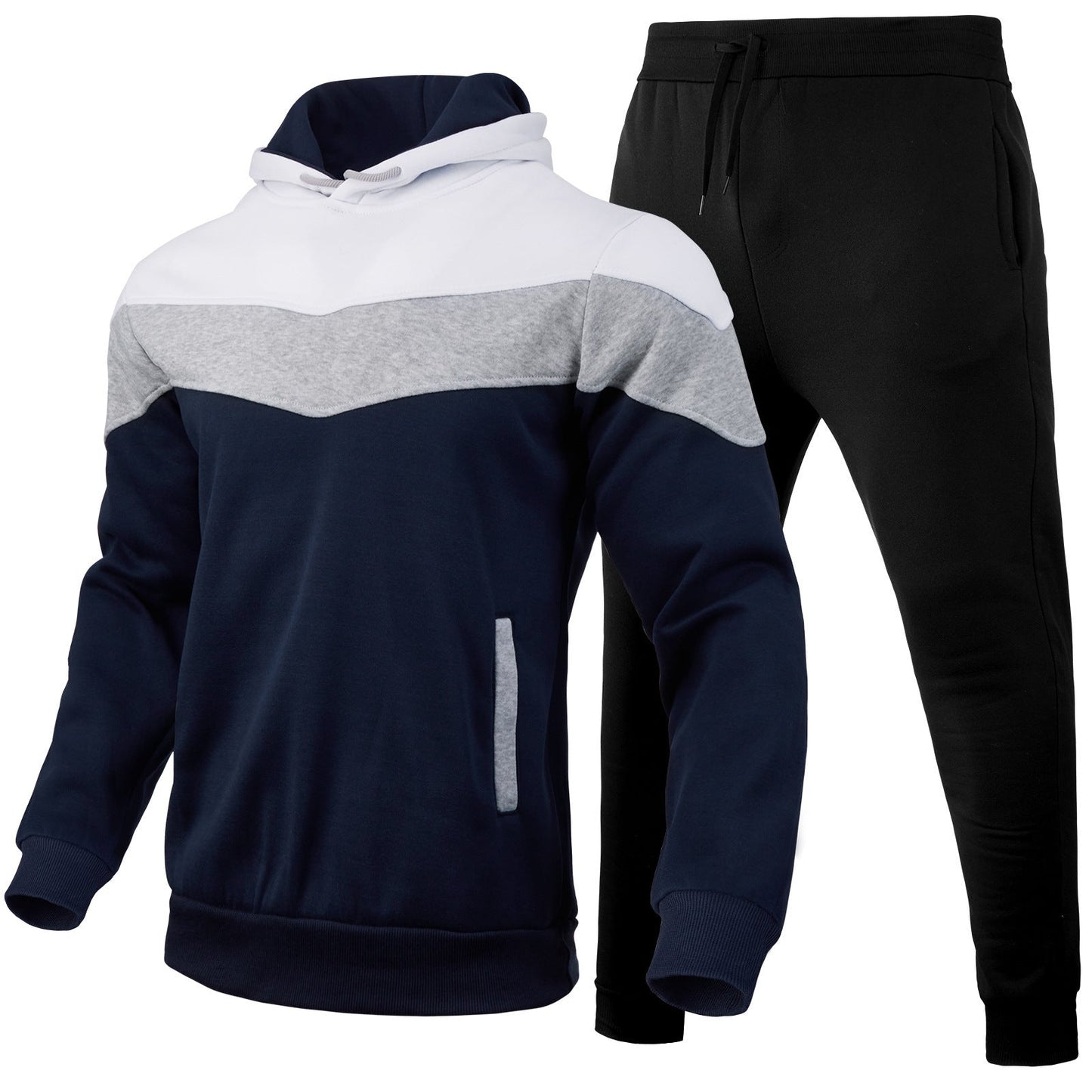 Men's Colour Matching Hoodie  Two-Pieces Sportswear Set