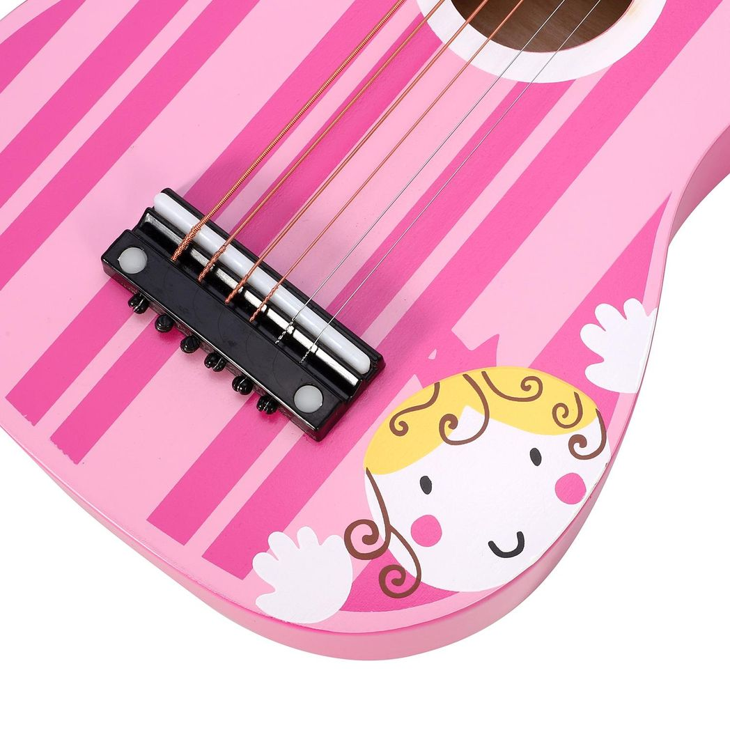 SOKA Wooden Pink Striped Guitar Musical Instrument Pretend Play Music Toy Interactive Role Play Game Early Developmental Gift for Children Toddler Kids Boys Girls Ages 3 year old +