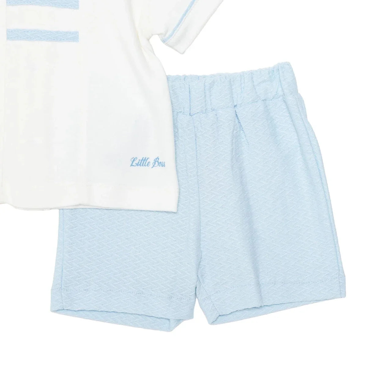 Bebetto Boys T-shirt & Shorts Set Snap Fastening Little Boss Shirt Collar Short Length Short Sleeve - Blue
