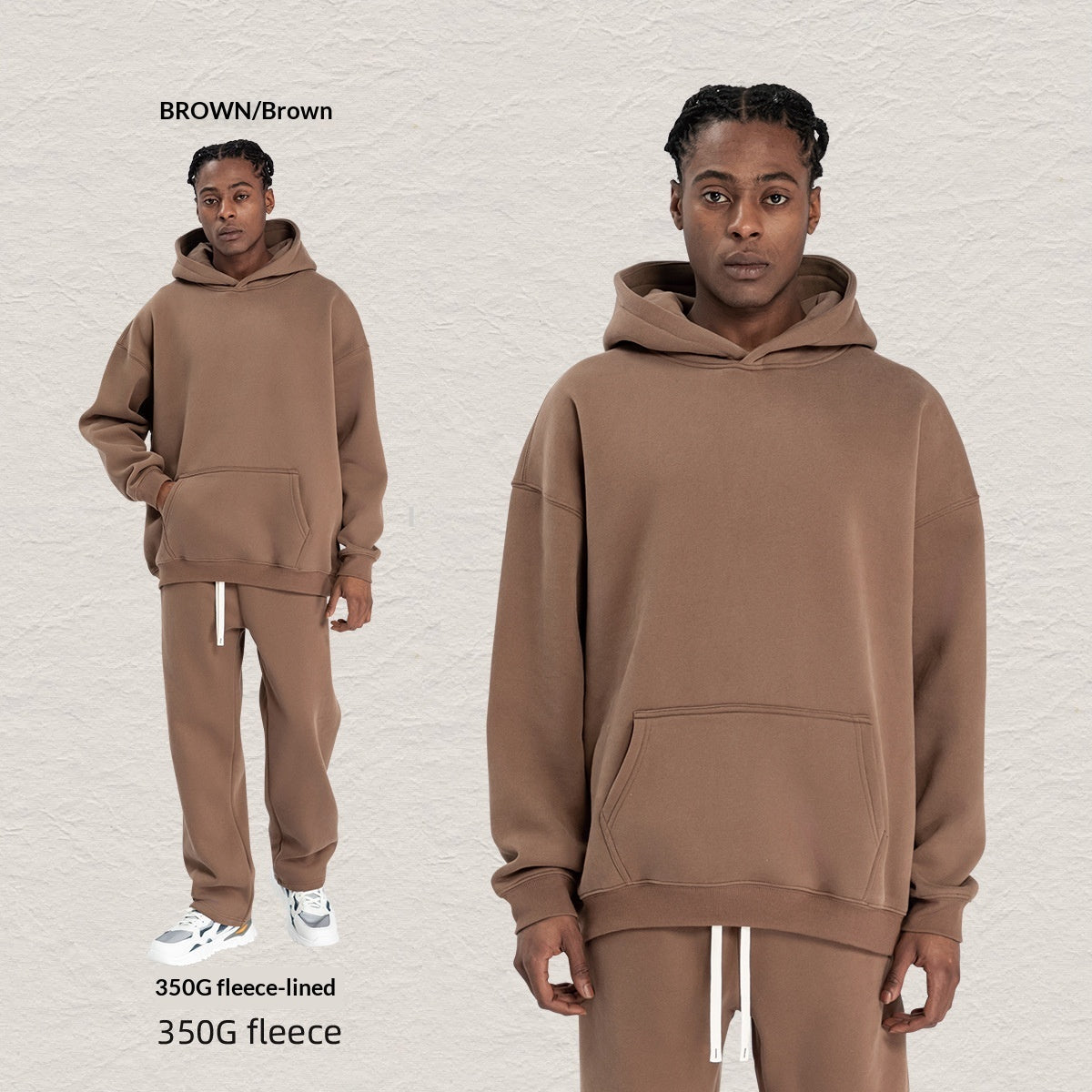 Men's Hooded Sweatshirt Fleece-lined Loose Sweatshirt Set