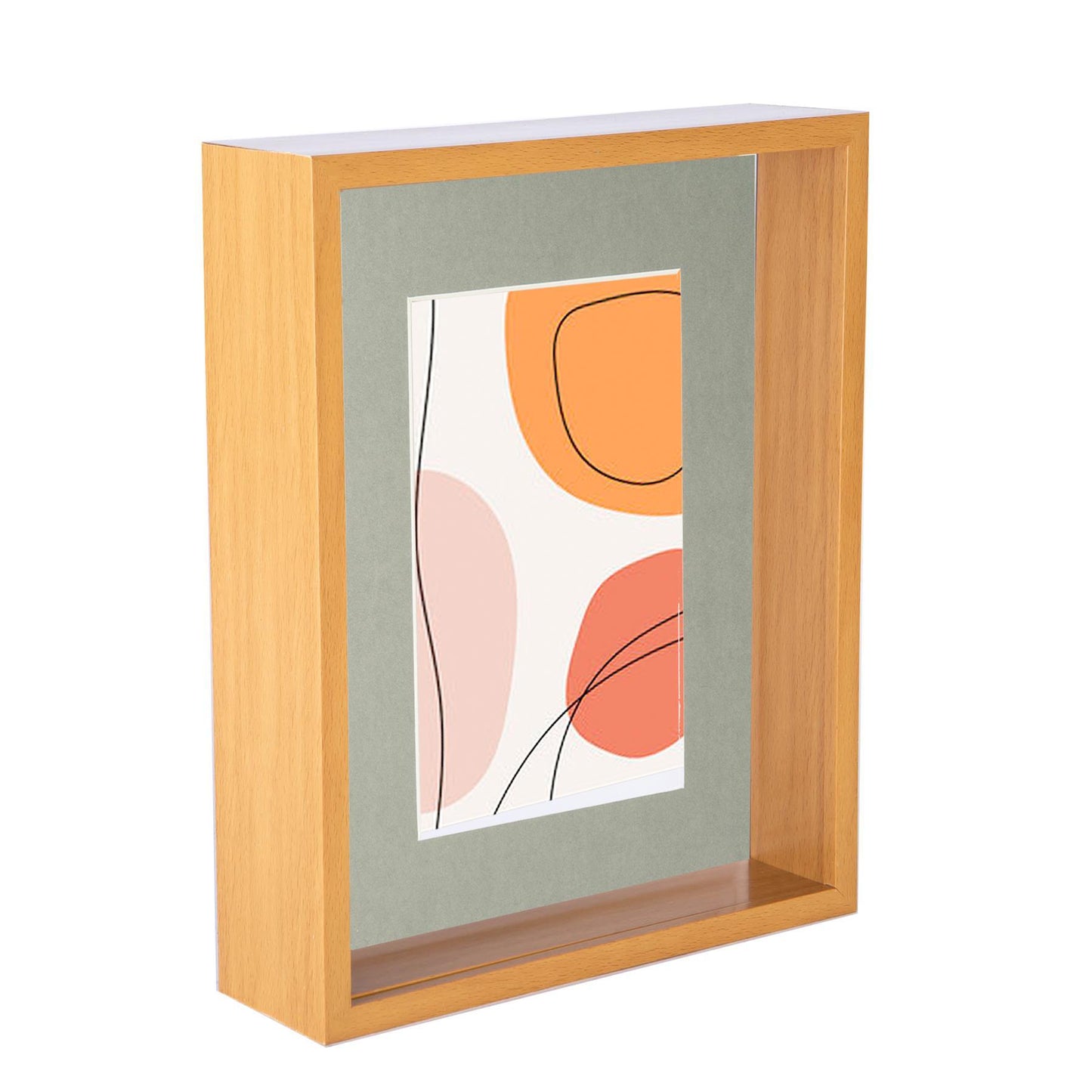 8" x 10" Light Wood 3D Deep Box Photo Frame - with 5" x 7" Mount
