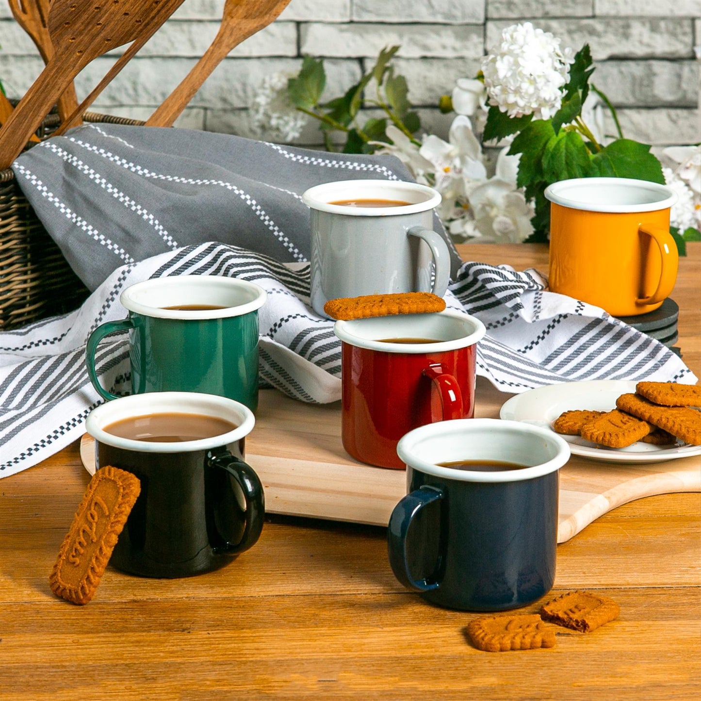 375ml Coloured Enamel Mugs - Pack of Six